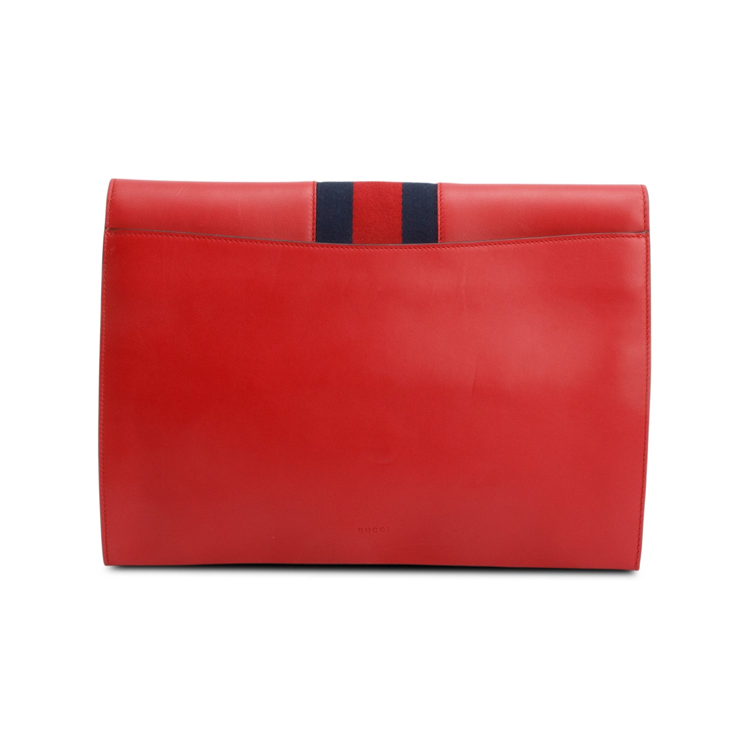 Gucci Red Calfskin Leather Web Maxi Sylvie Clutch
