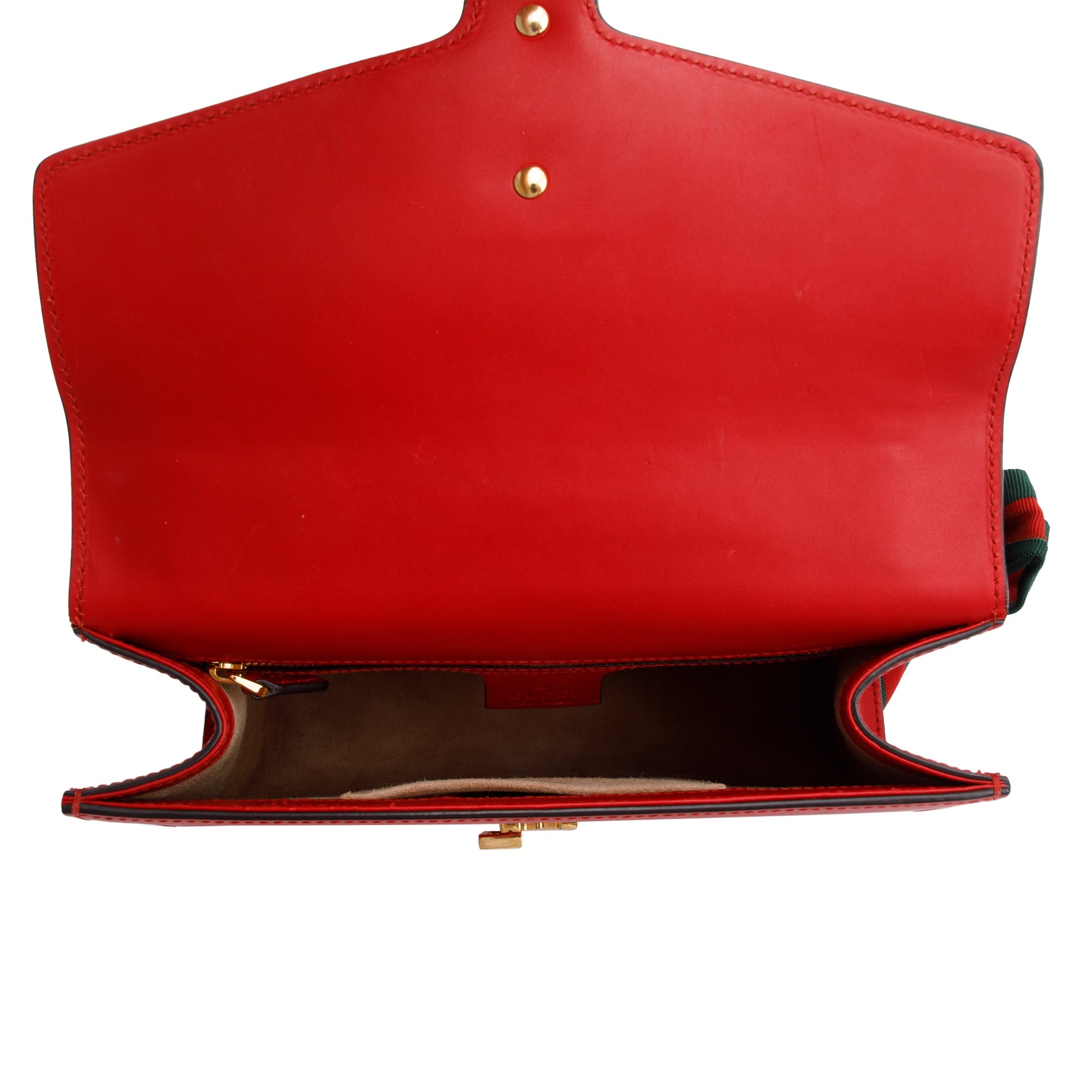 Gucci Red Calfskin Leather Web Small Sylvie Chain Shoulder Bag