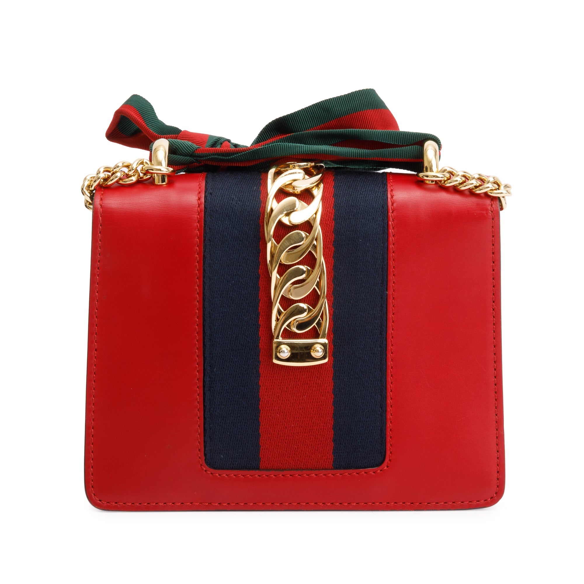 Gucci Red Calfskin Leather Web Small Sylvie Chain Shoulder Bag