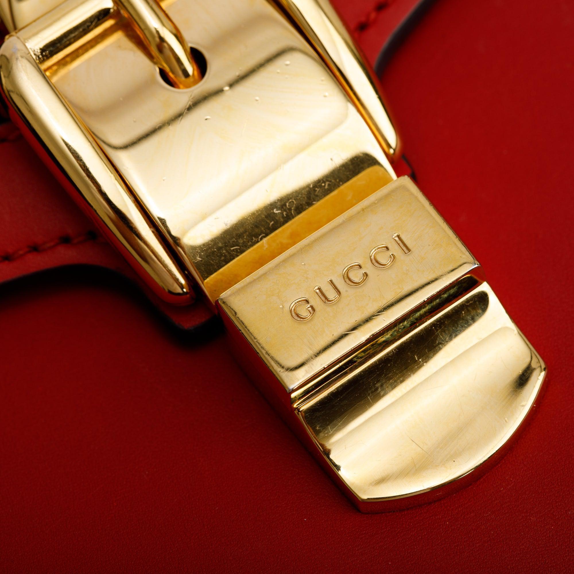 Gucci Red Calfskin Leather Web Small Sylvie Chain Shoulder Bag