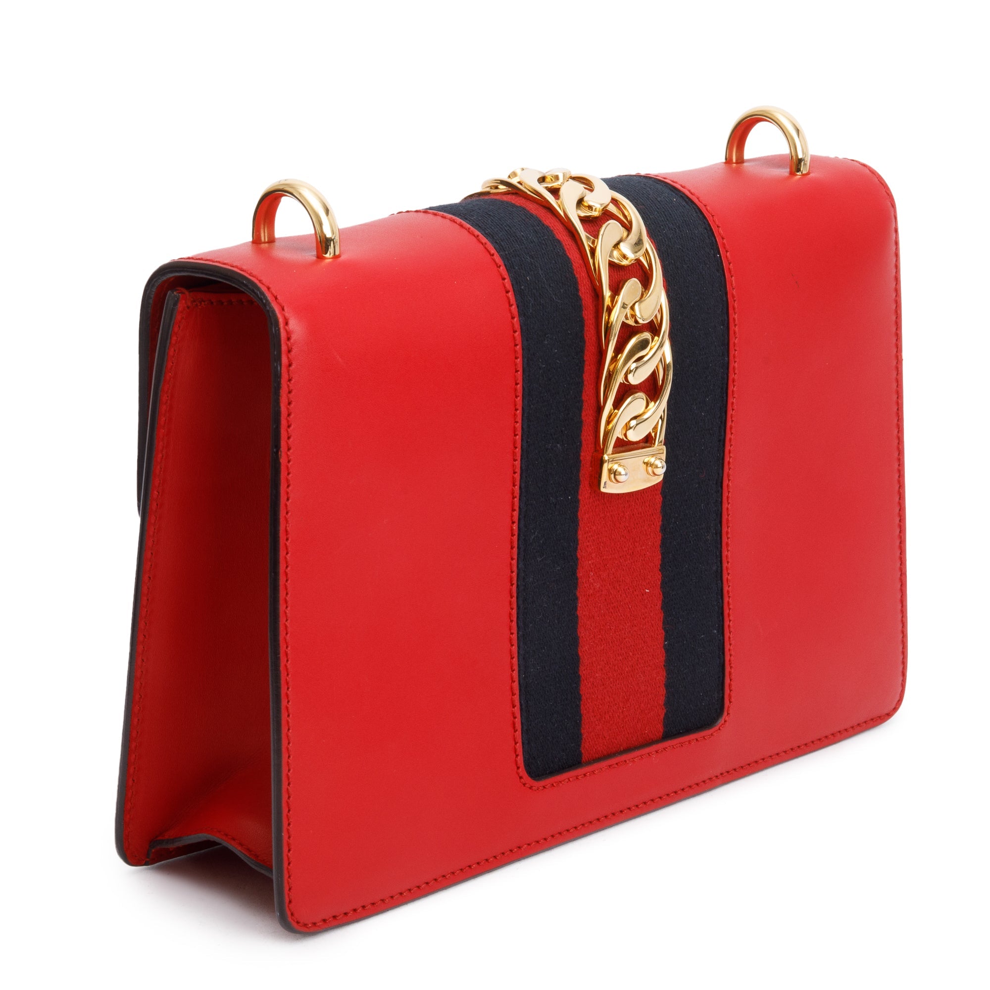 Gucci Red Calfskin Leather Web Small Sylvie Shoulder Bag