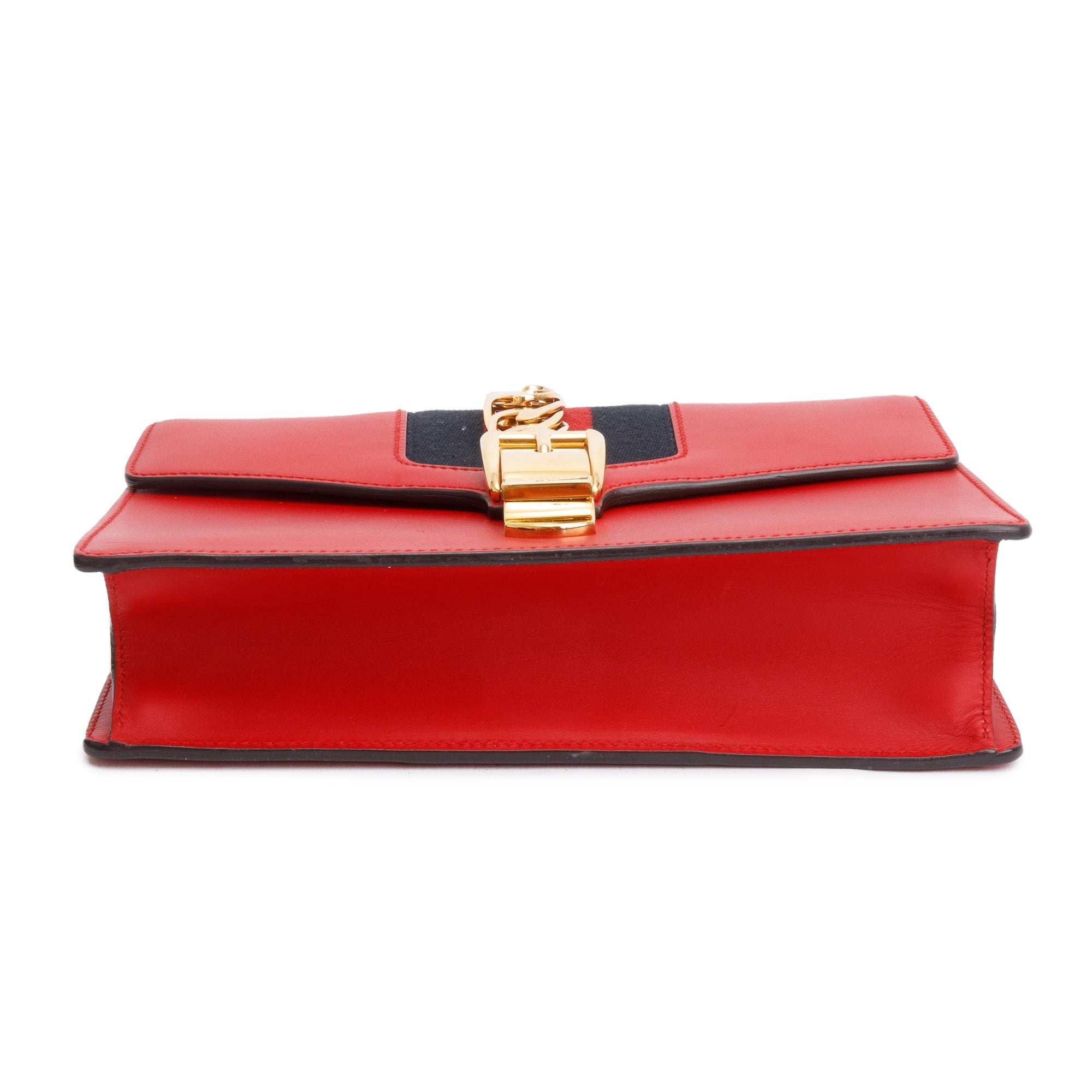 Gucci Red Calfskin Leather Web Small Sylvie Shoulder Bag