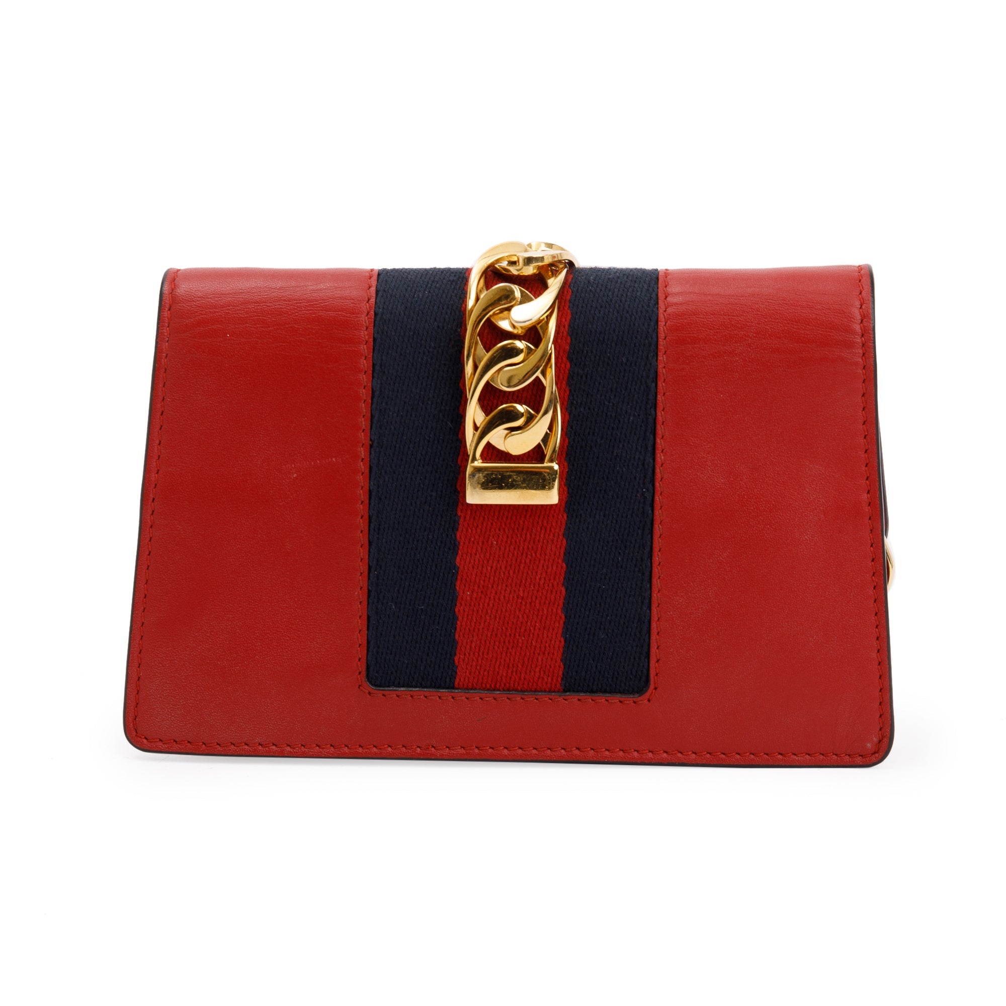Gucci Red Calfskin Leather Web Super Mini Sylvie Chain Shoulder Bag