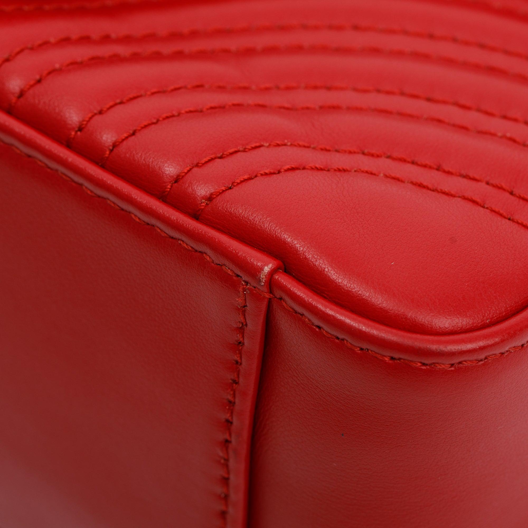 Gucci Red Calfskin Matelasse GG Marmont Mini Top Handle Shoulder Bag