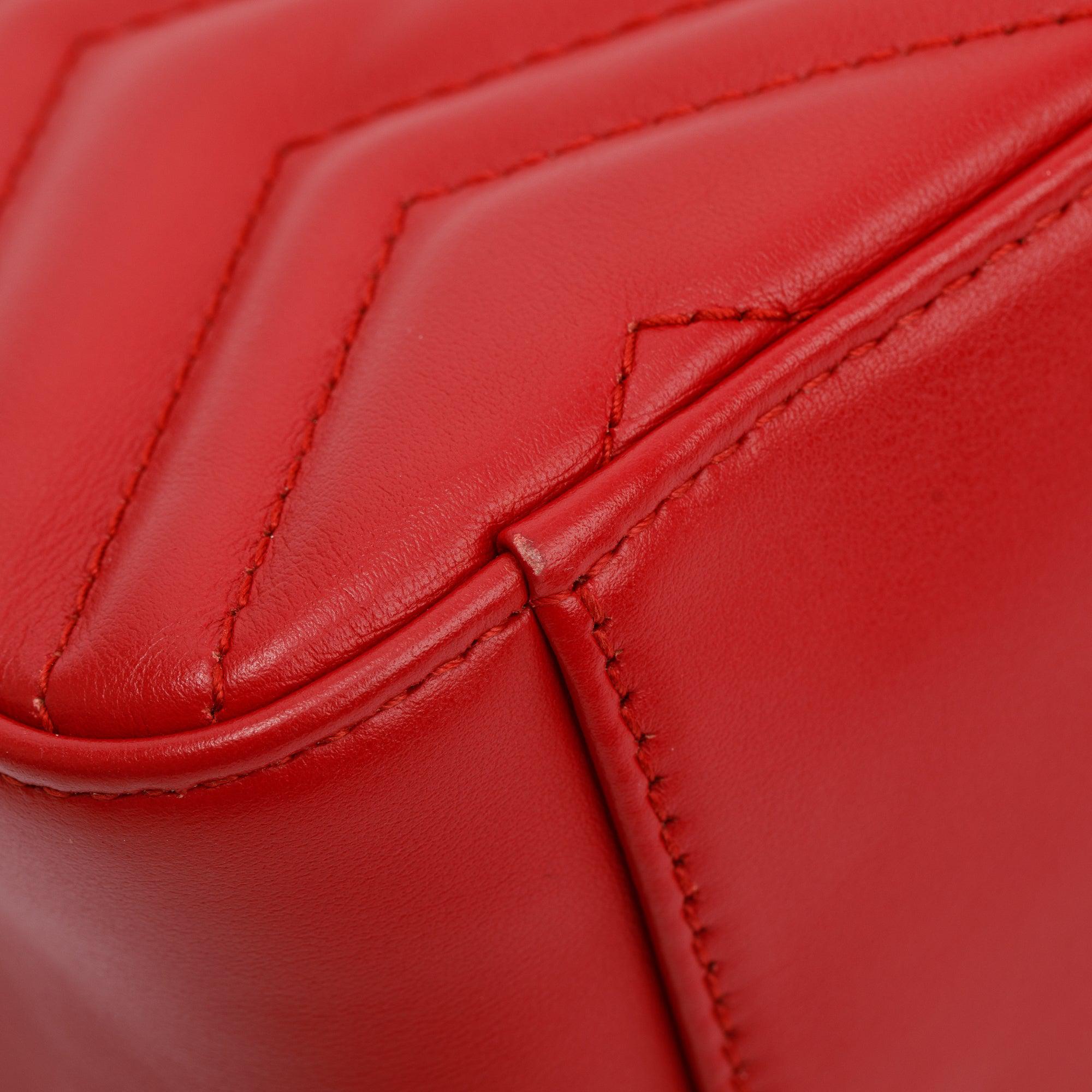 Gucci Red Calfskin Matelasse GG Marmont Mini Top Handle Shoulder Bag