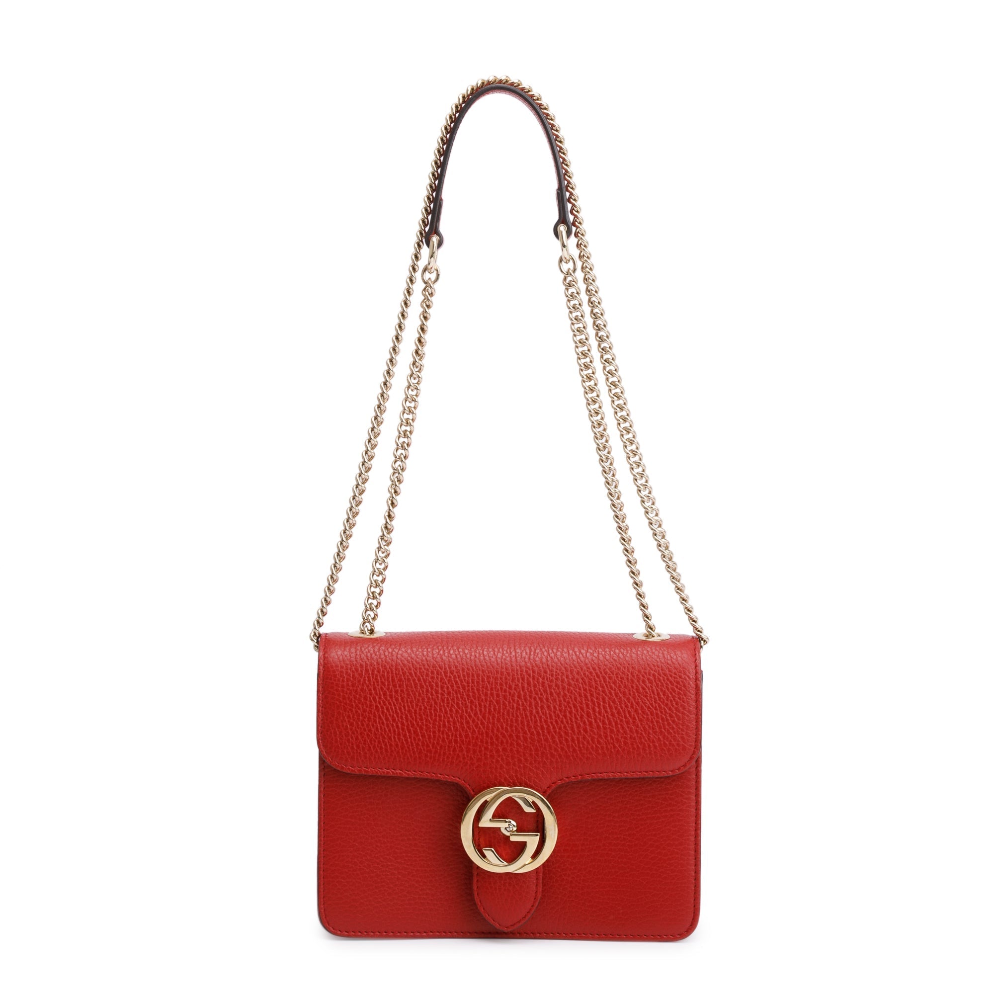 Gucci Red Dollar Calfskin Leather Interlocking GG Small Chain Shoulder Bag