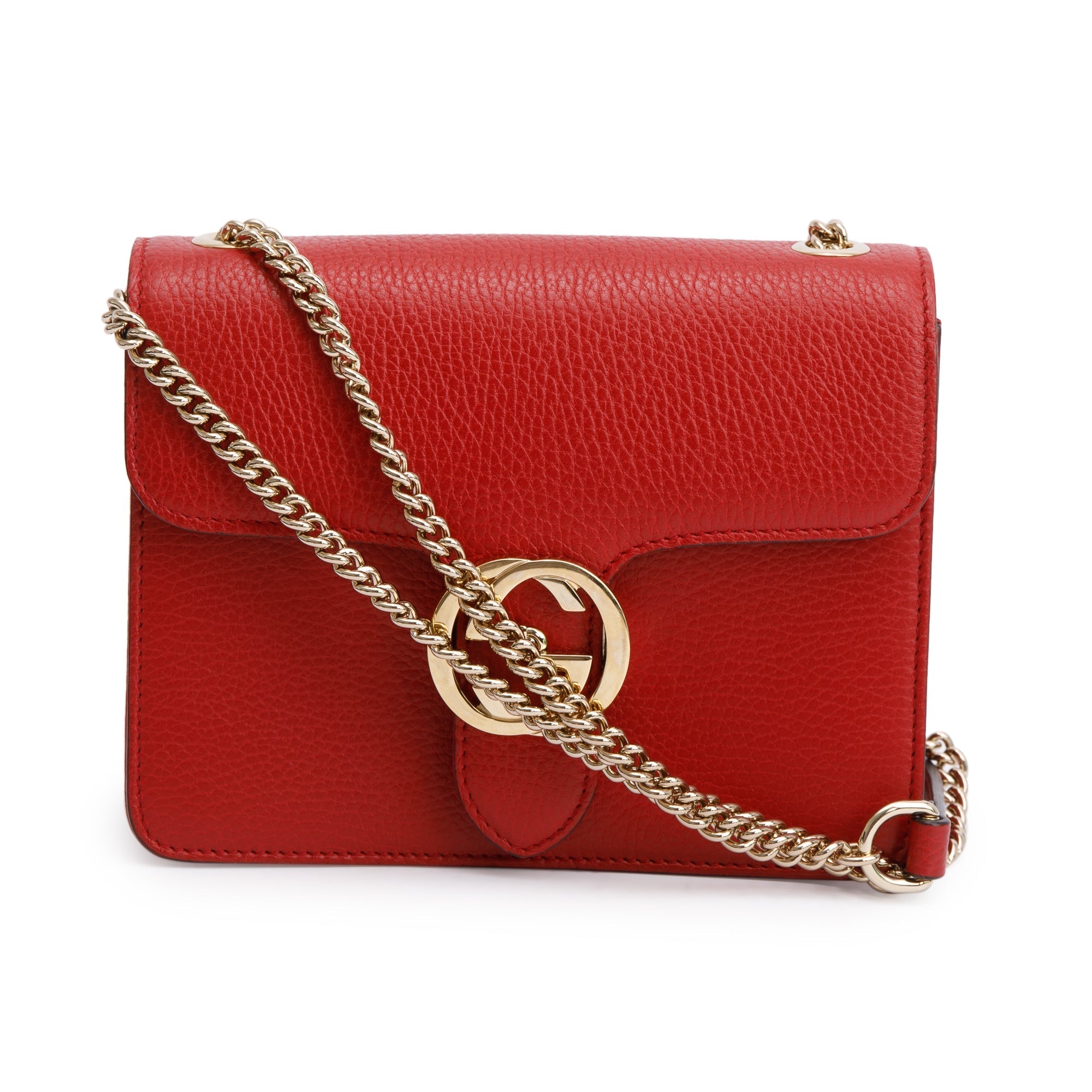 Gucci Red Dollar Calfskin Leather Interlocking GG Small Chain Shoulder Bag