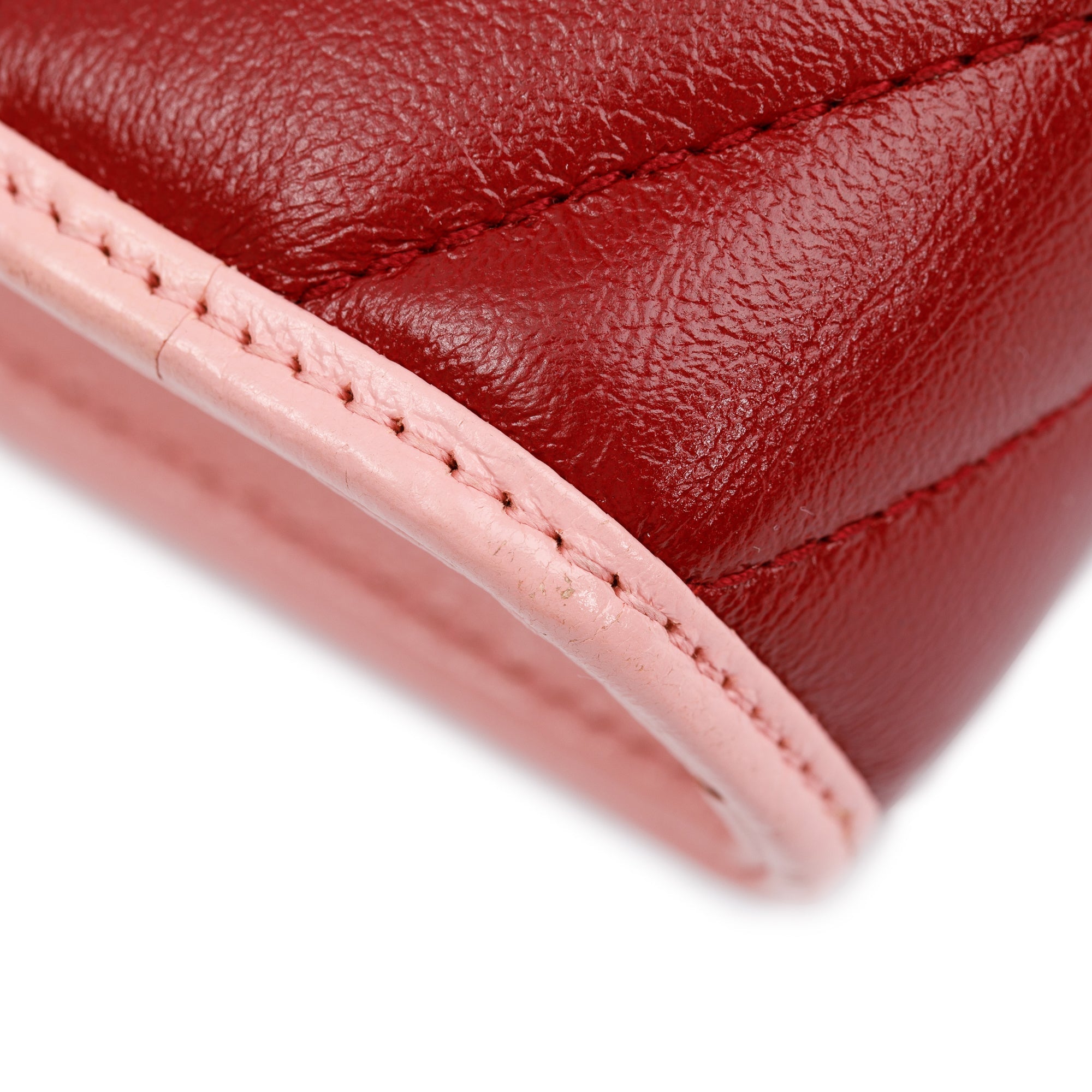 Gucci Red GG Marmont Azalea Calfskin Enamel Diagonal Torchon Wallet on Chain