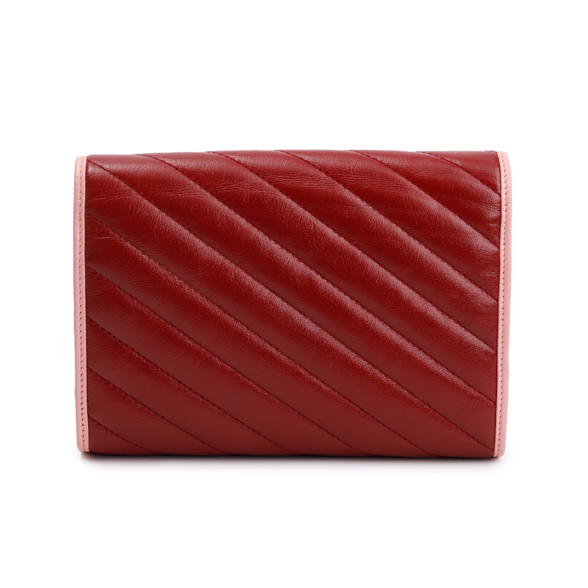 Gucci Red GG Marmont Azalea Calfskin Enamel Diagonal Torchon Wallet on Chain