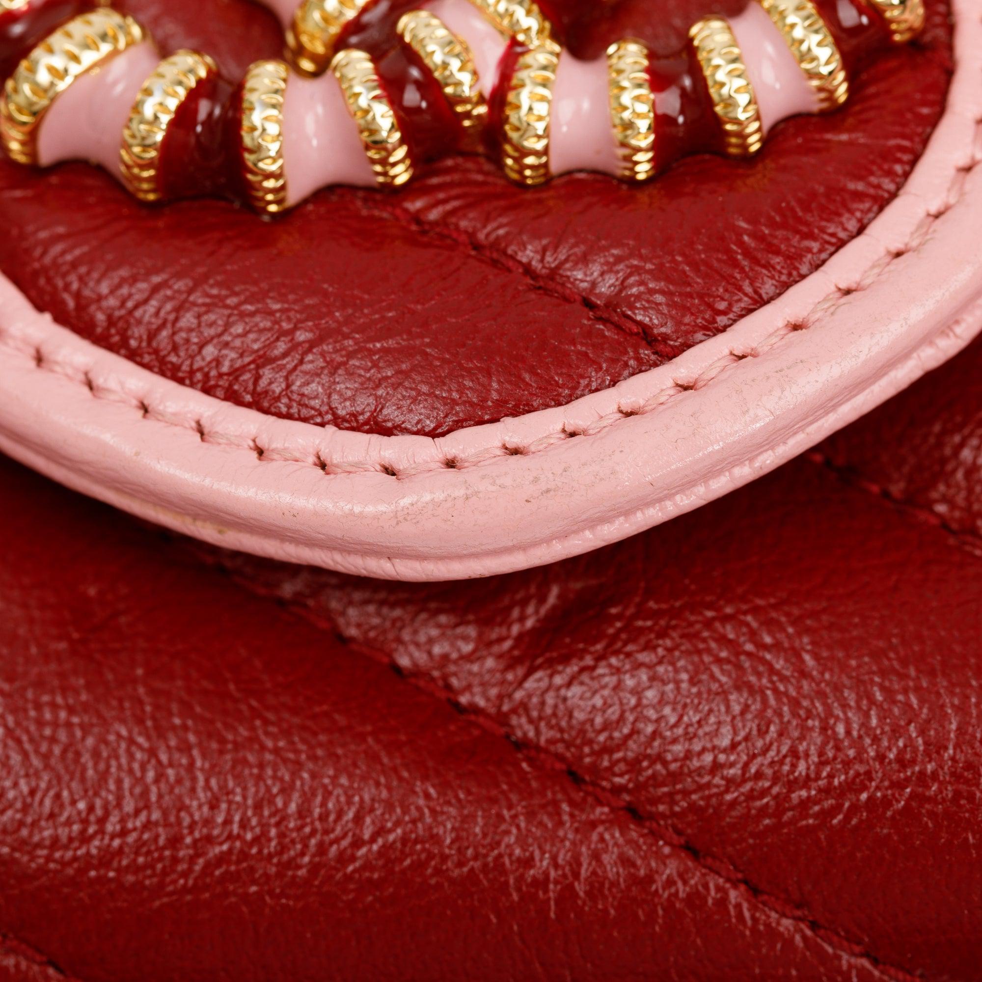 Gucci Red GG Marmont Azalea Calfskin Enamel Diagonal Torchon Wallet on Chain