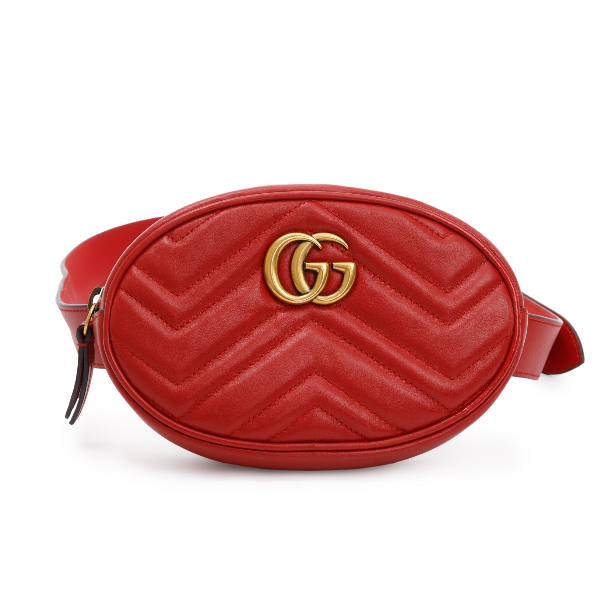 Gucci Red GG Marmont Matelasse Leather Belt Bag