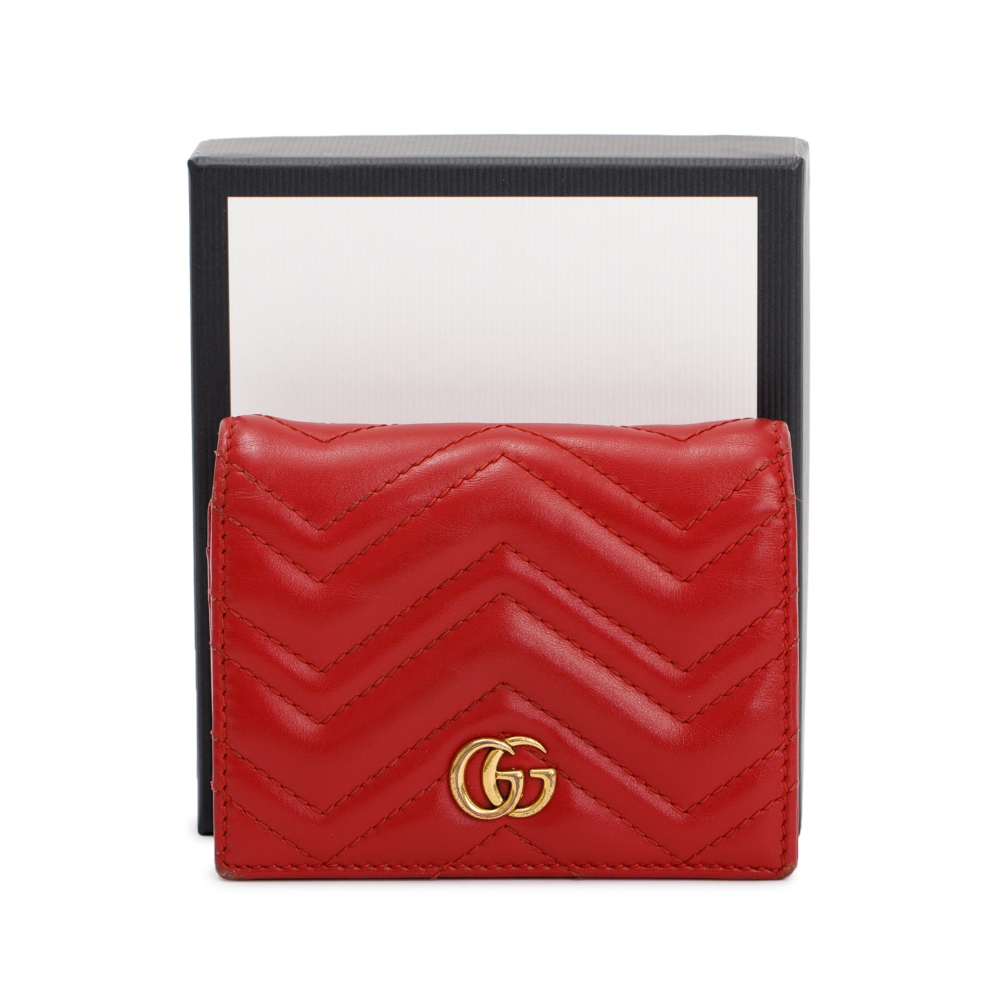 Gucci Red GG Marmont Matelasse Leather Card Case Wallet w/ Box