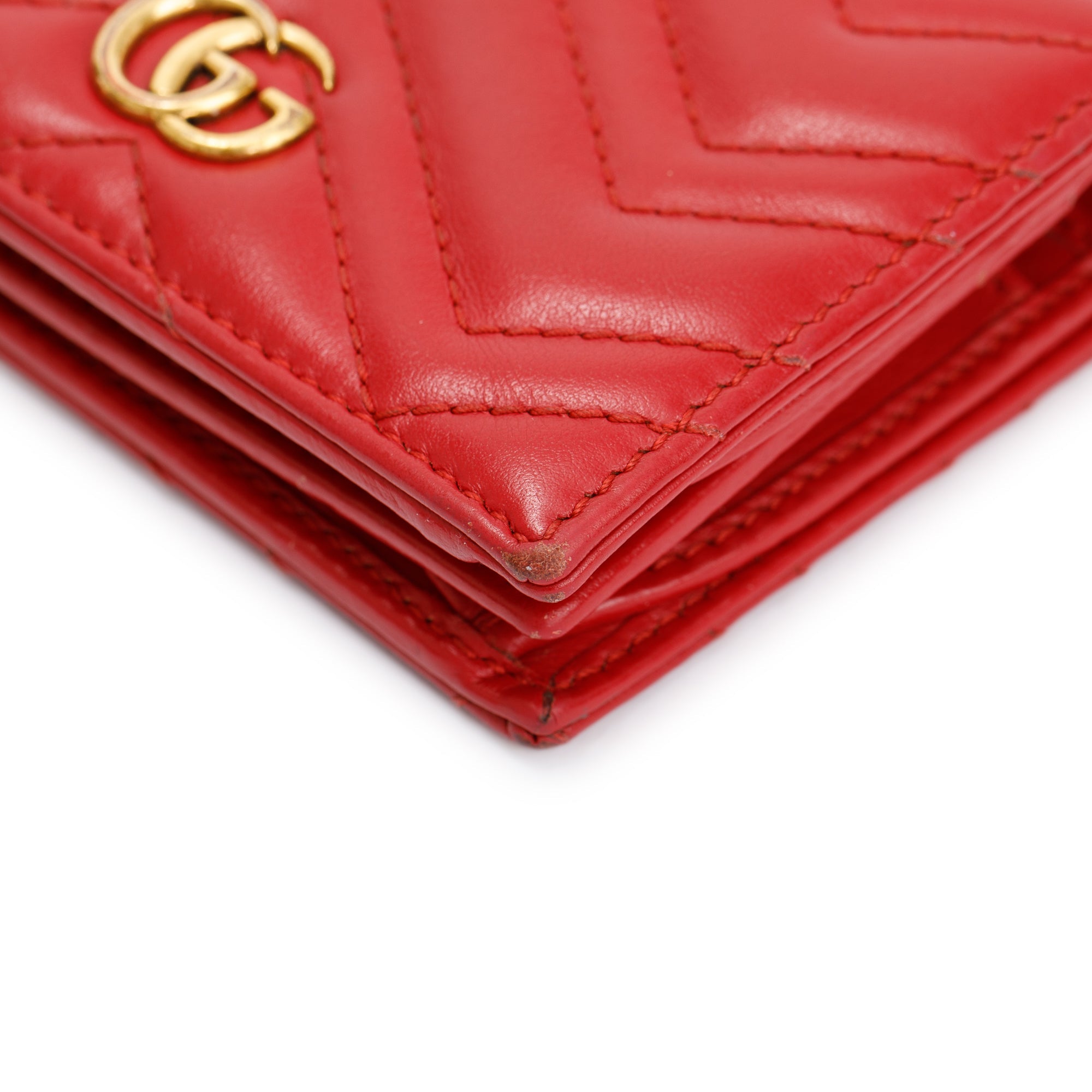 Gucci Red GG Marmont Matelasse Leather Card Case Wallet w/ Box