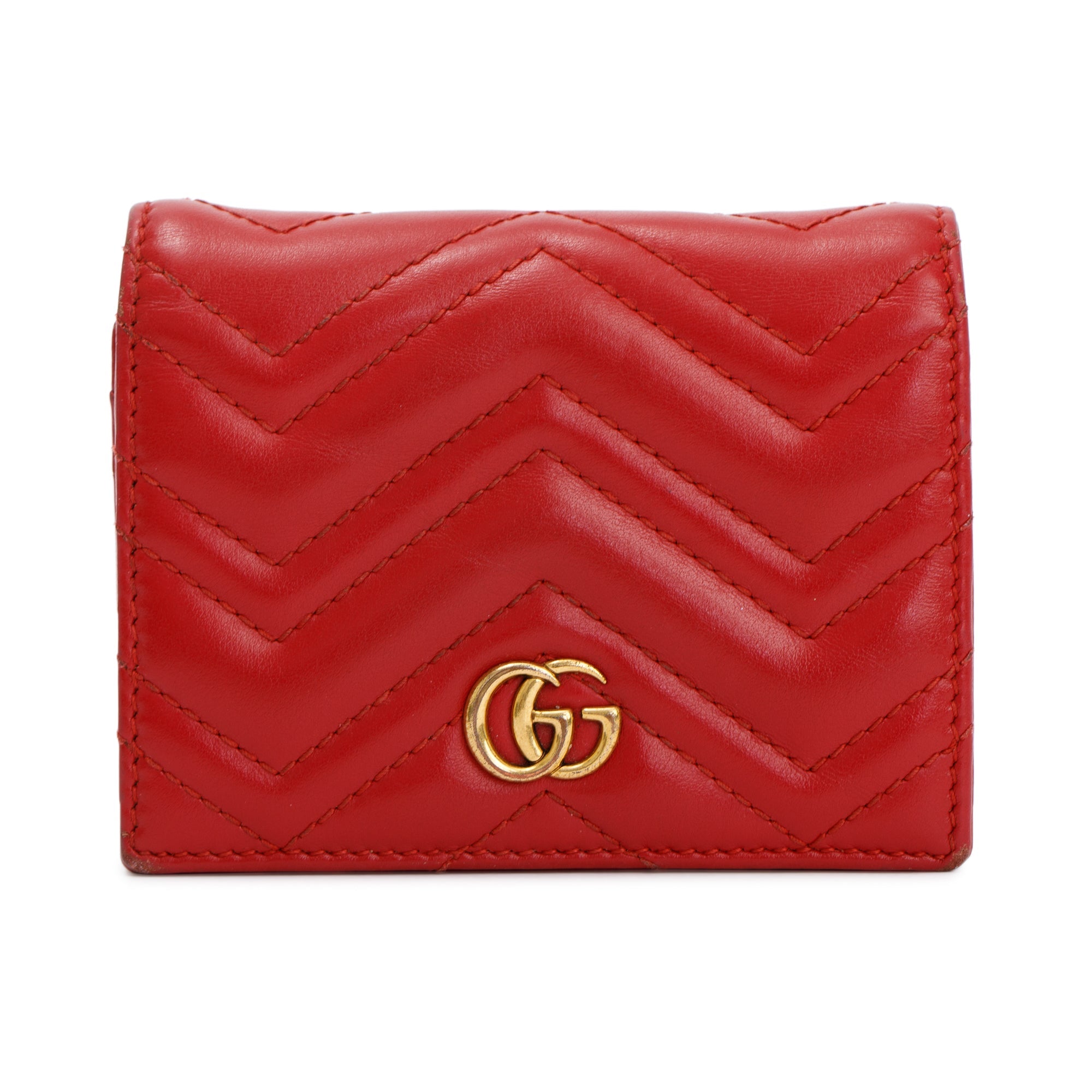 Gucci Red GG Marmont Matelasse Leather Card Case Wallet w/ Box