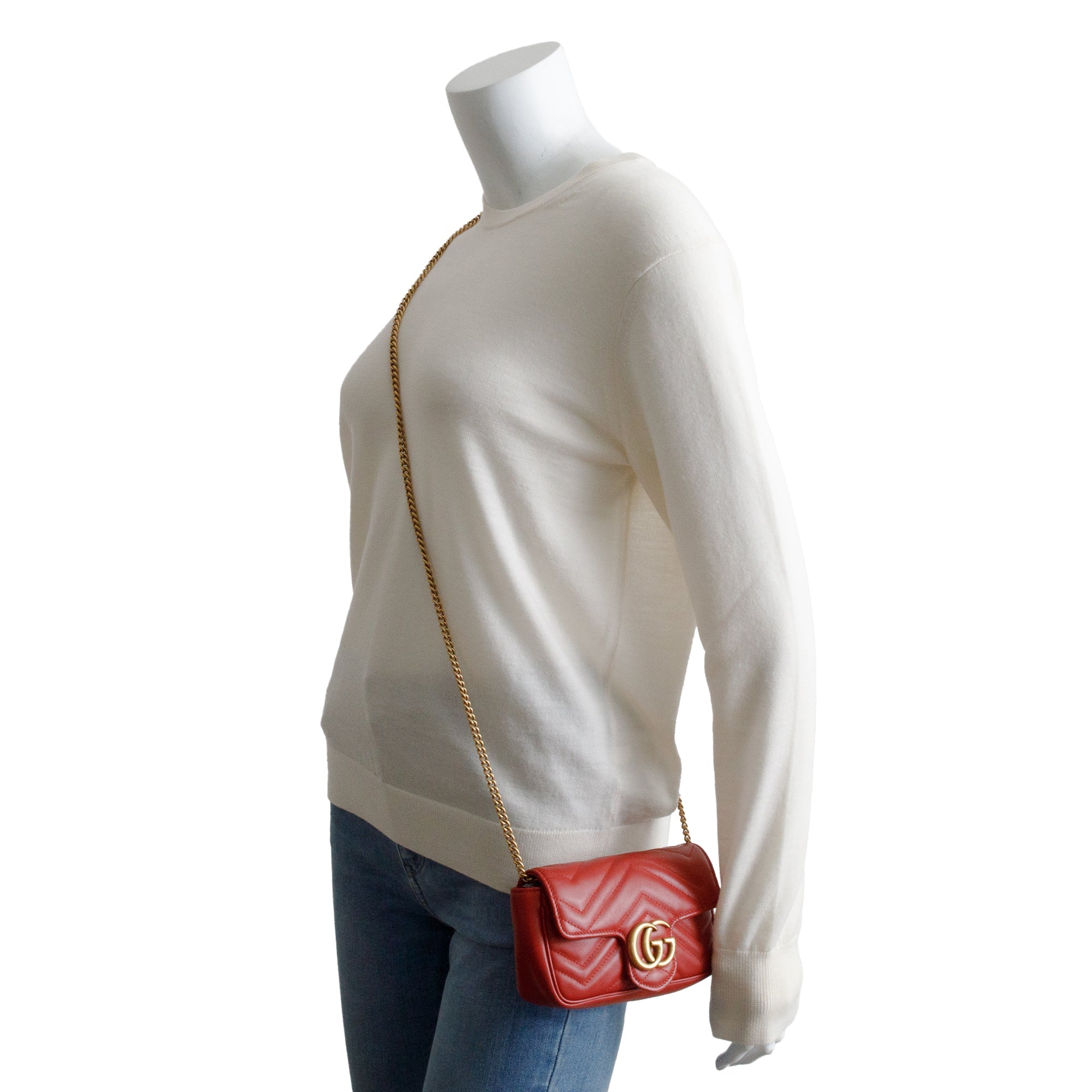 Gucci Red GG Marmont Matelasse Leather Super Mini Bag