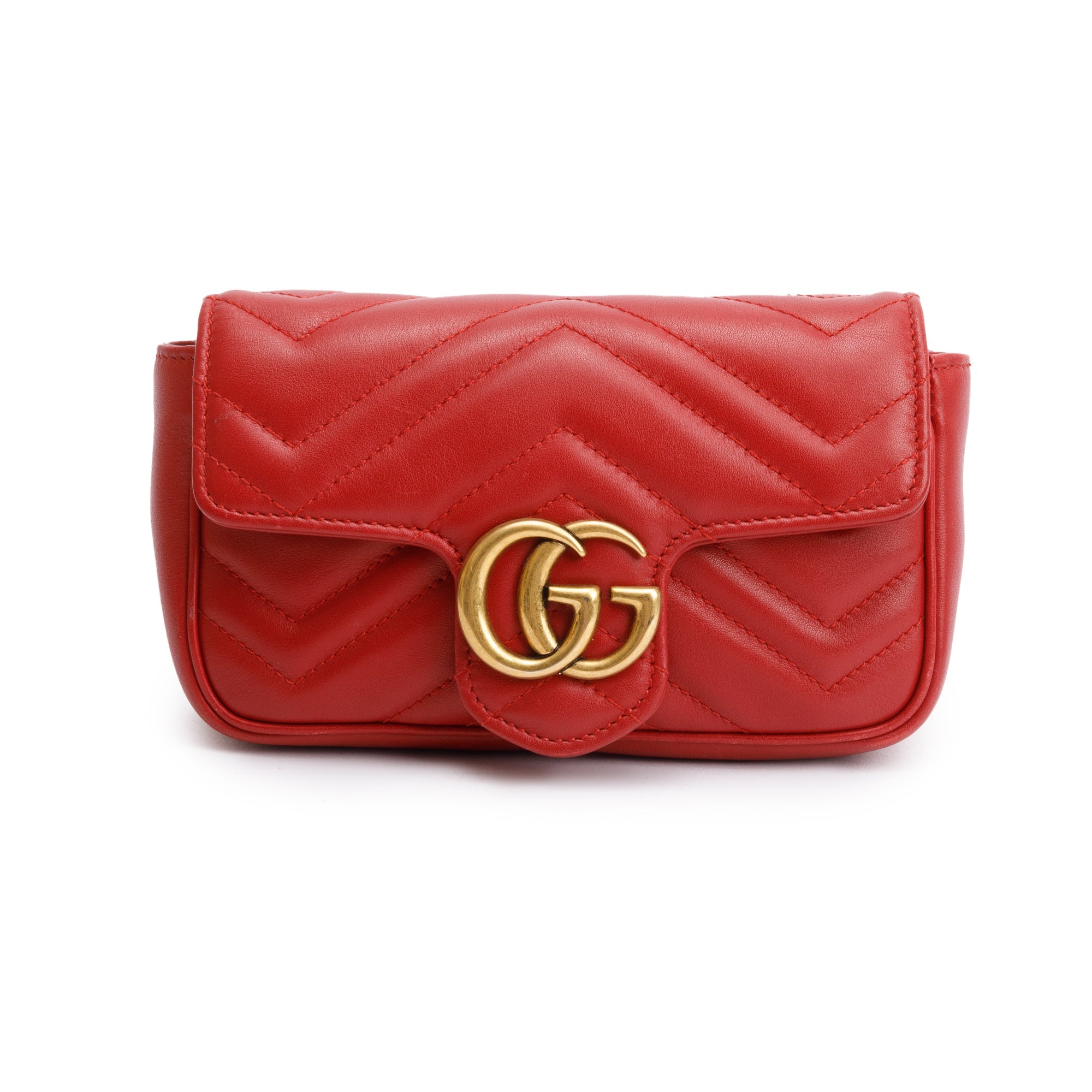Gucci Red GG Marmont Matelasse Leather Super Mini Bag