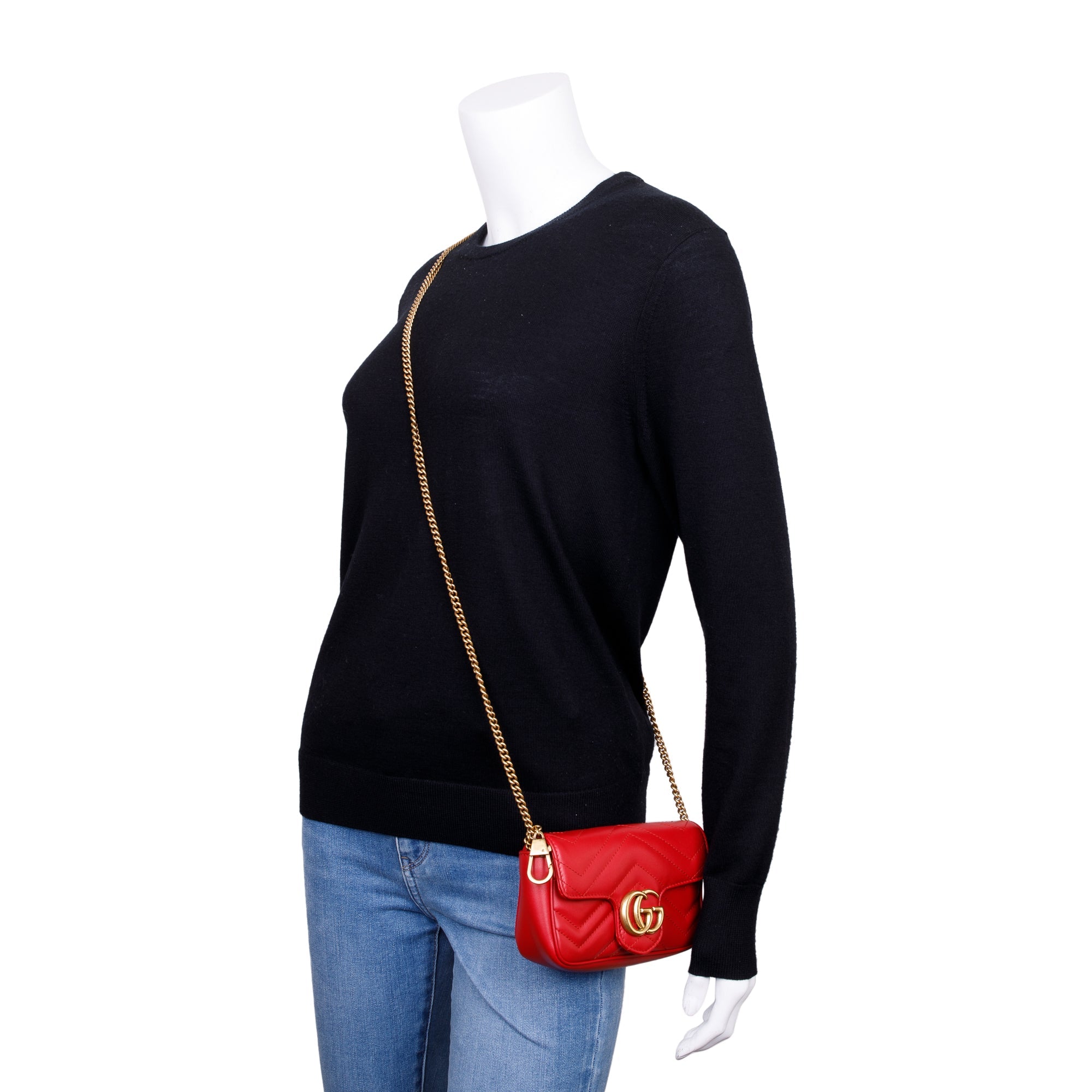 Gucci Red GG Marmont Matelasse Leather Super Mini Bag w/ Box