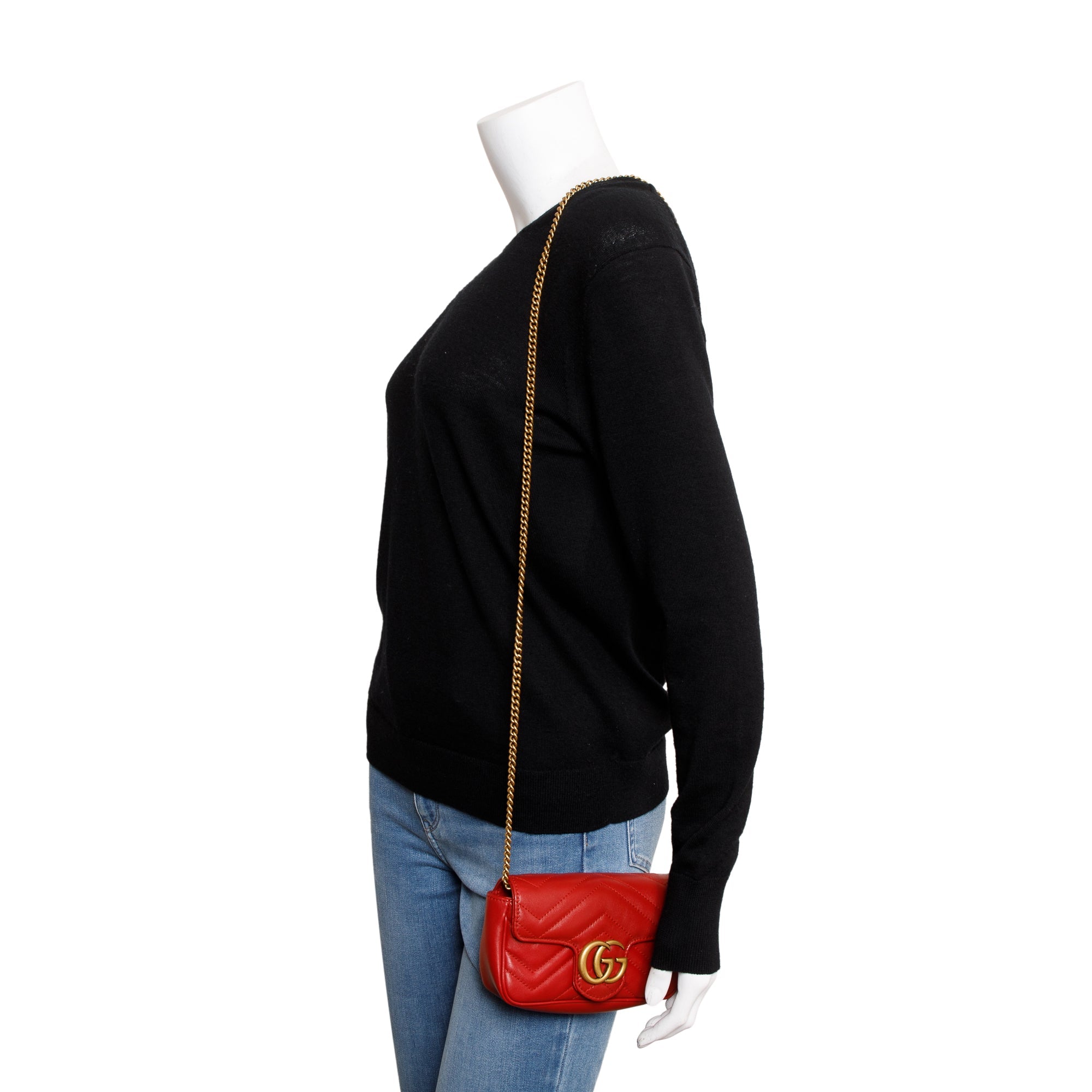 Gucci Red GG Marmont Matelasse Leather Super Mini Bag w/ Box