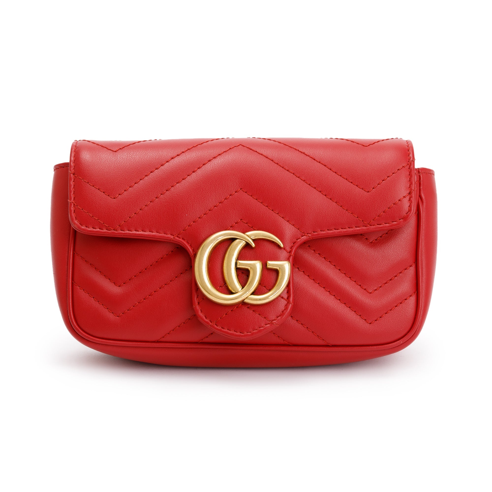 Gucci Red GG Marmont Matelasse Leather Super Mini Bag w/ Box