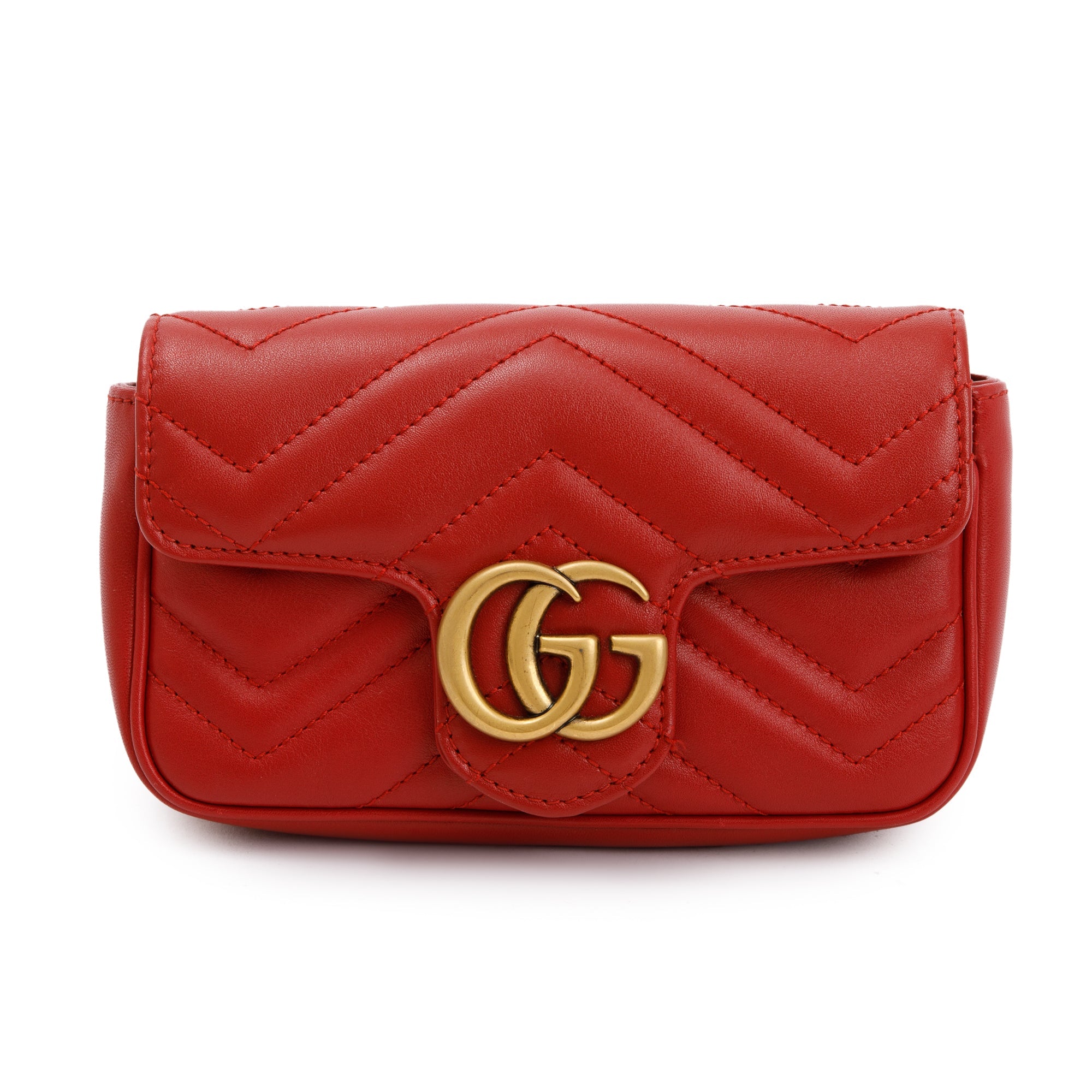 Gucci Red GG Marmont Matelasse Leather Super Mini Bag w/ Box