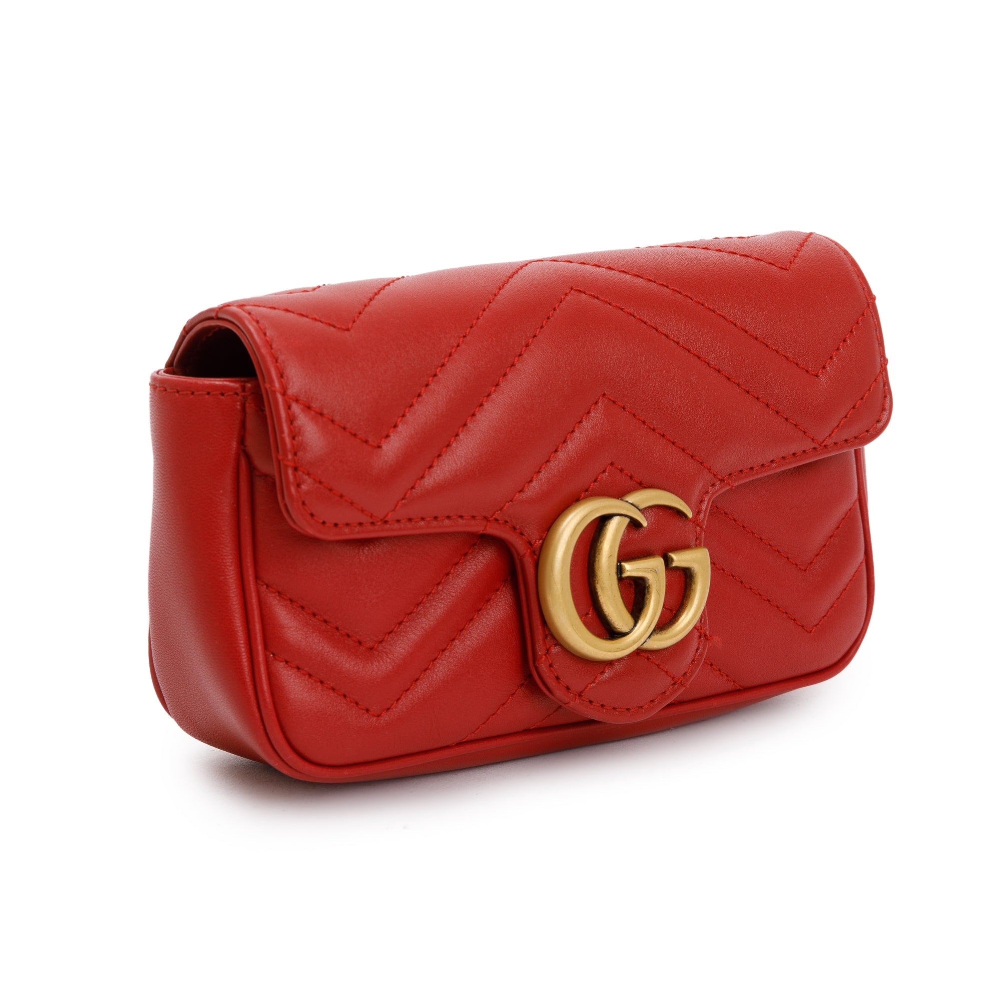 Gucci Red GG Marmont Matelasse Leather Super Mini Bag w/ Box