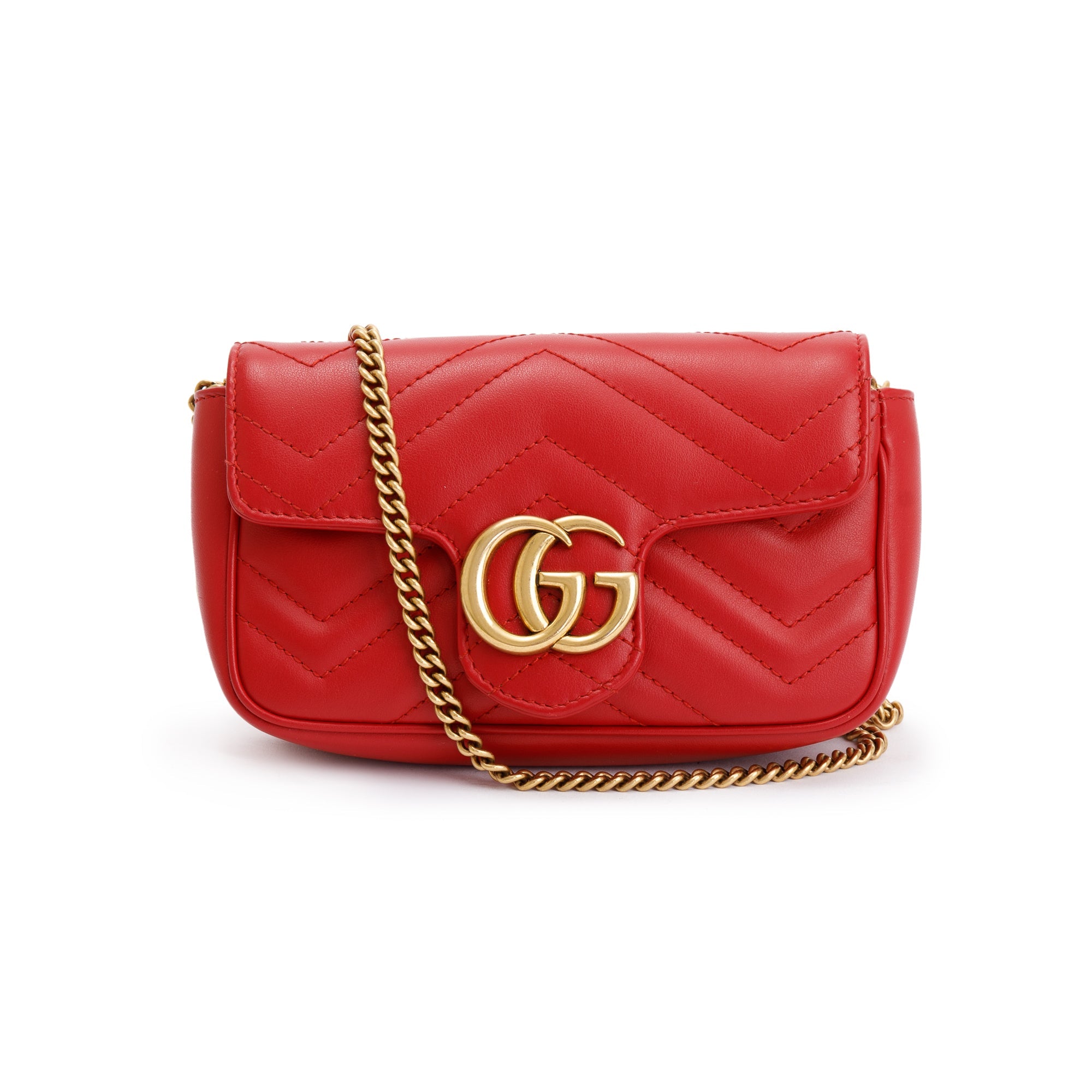 Gucci Red GG Marmont Matelasse Leather Super Mini Bag w/ Box