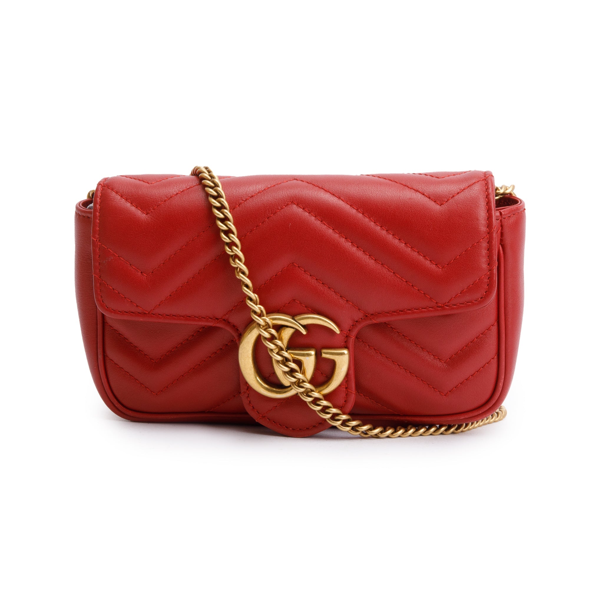Gucci Red GG Marmont Matelasse Leather Super Mini Bag