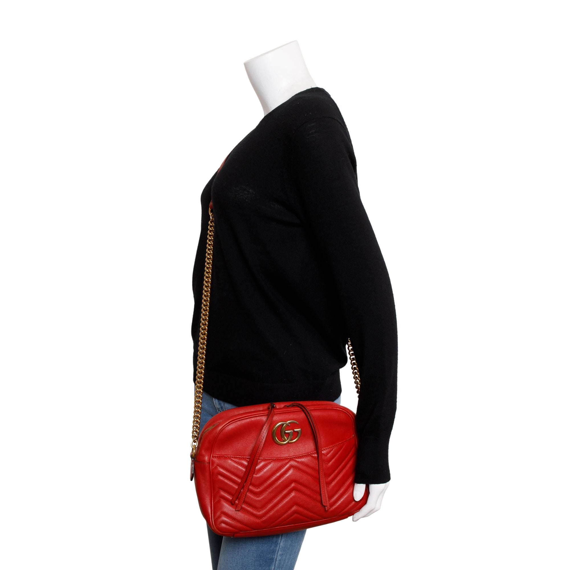 Gucci Red GG Marmont Matelasse Medium Shoulder Bag