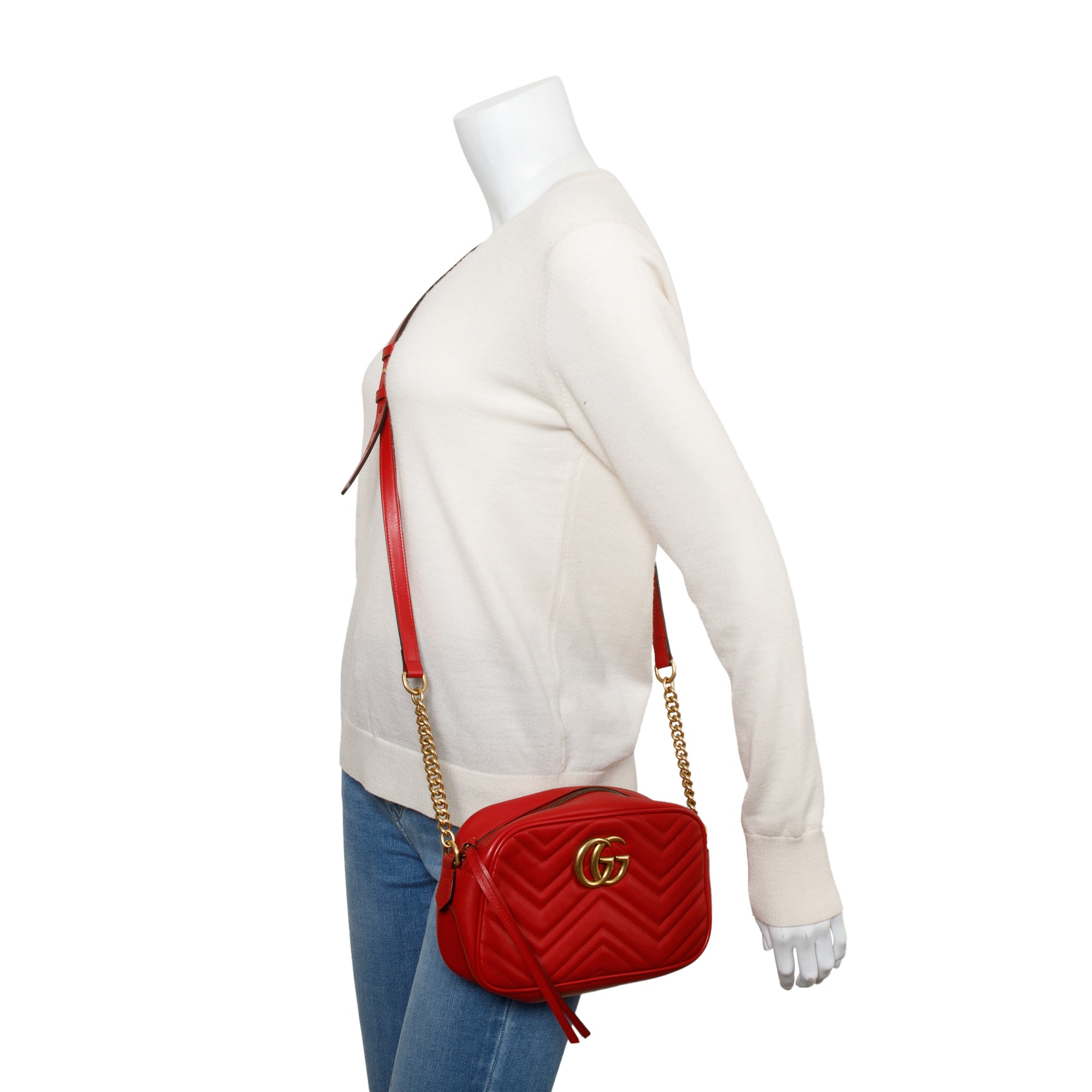 Gucci Red GG Marmont Matelasse Small Shoulder Bag