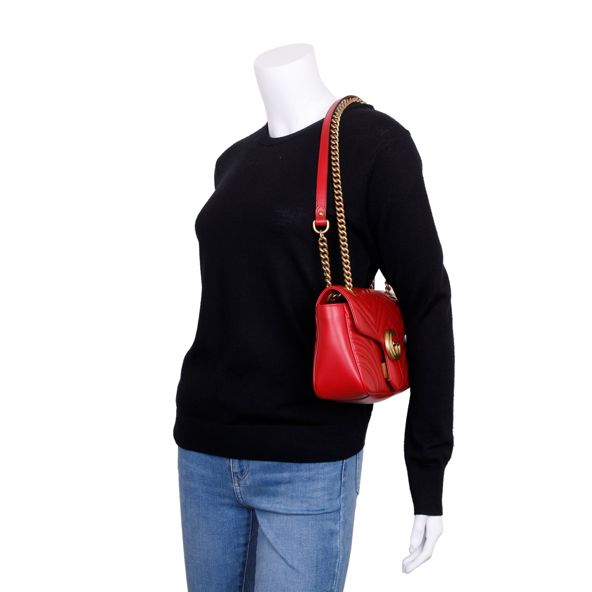 Gucci Red GG Marmont Matelasse Small Shoulder Bag