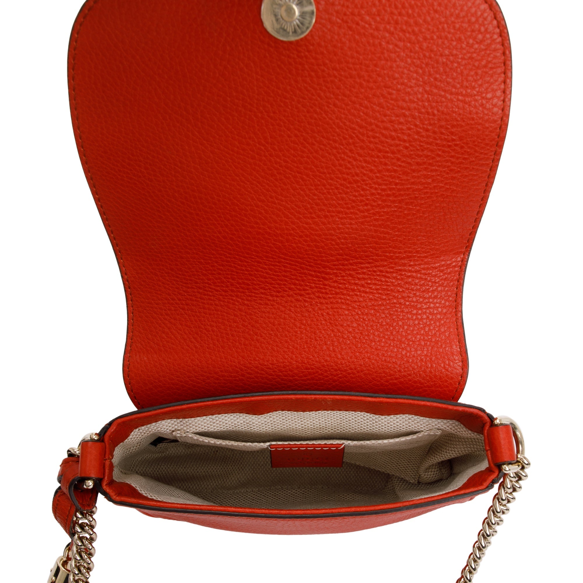 Gucci Red Grained Calfskin Leather Small Soho Chain Crossbody Bag