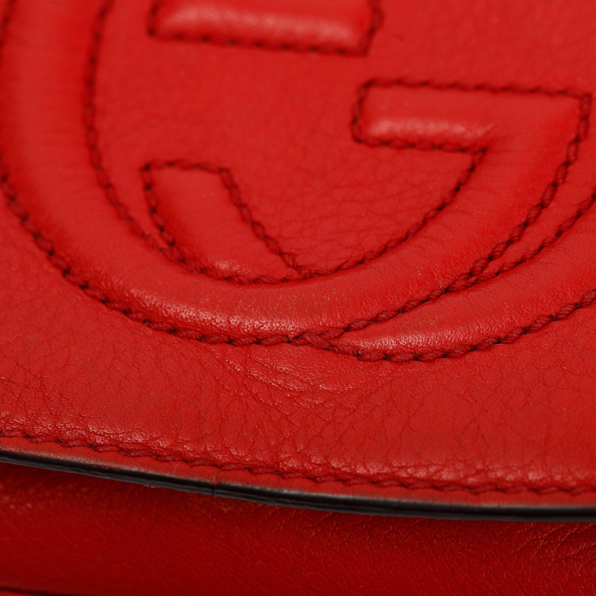 Gucci Red Grained Calfskin Leather Small Soho Chain Crossbody Bag