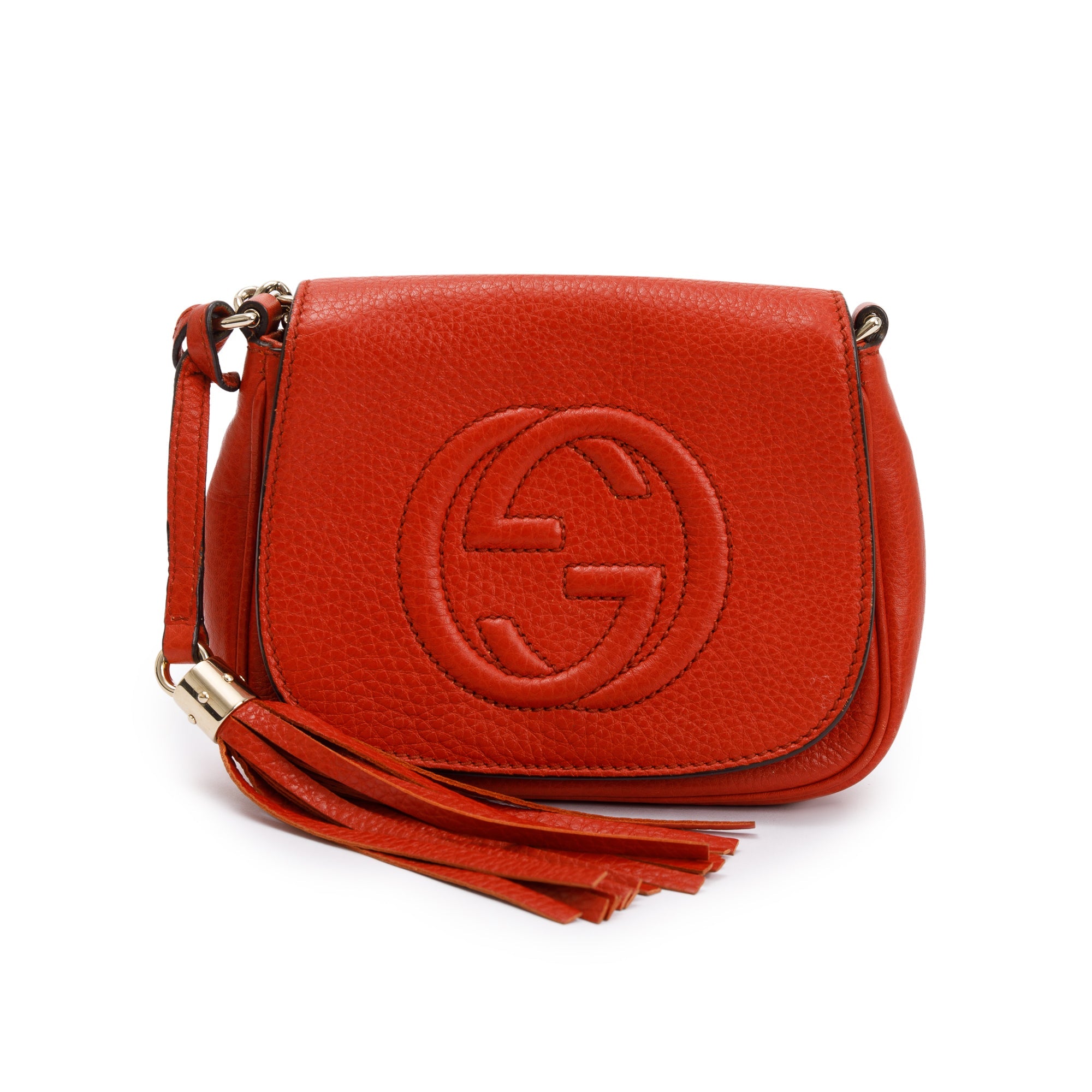 Gucci Red Grained Calfskin Leather Small Soho Chain Crossbody Bag
