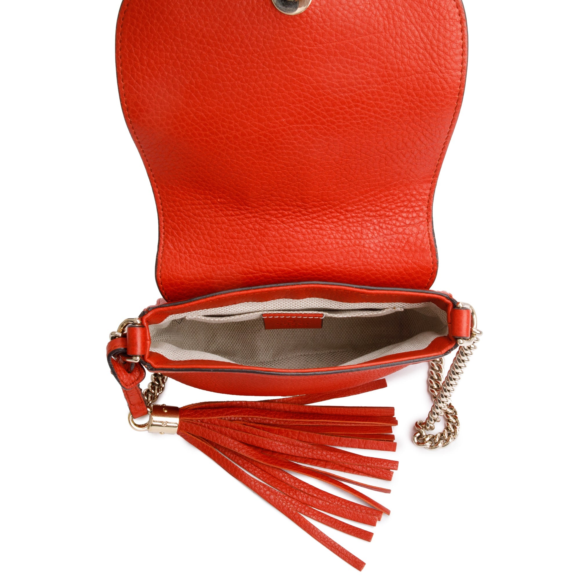 Gucci Red Grained Calfskin Leather Small Soho Chain Crossbody Bag