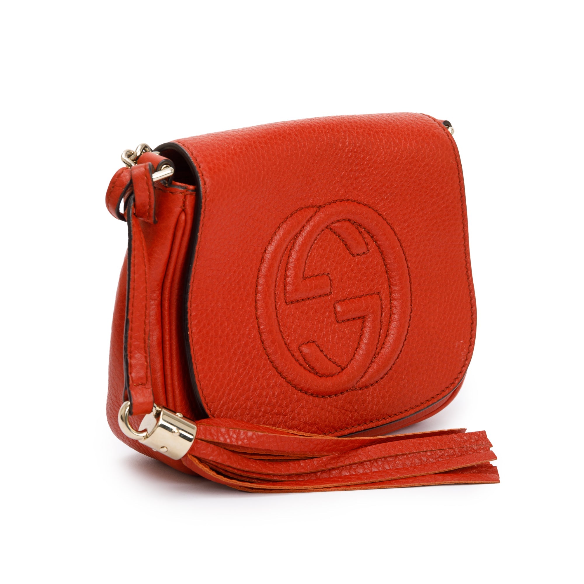 Gucci Red Grained Calfskin Leather Small Soho Chain Crossbody Bag