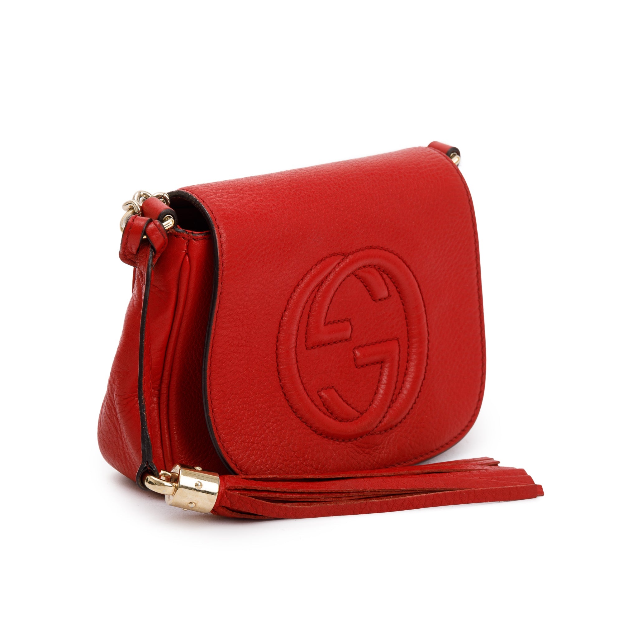 Gucci Red Grained Calfskin Leather Small Soho Chain Crossbody Bag