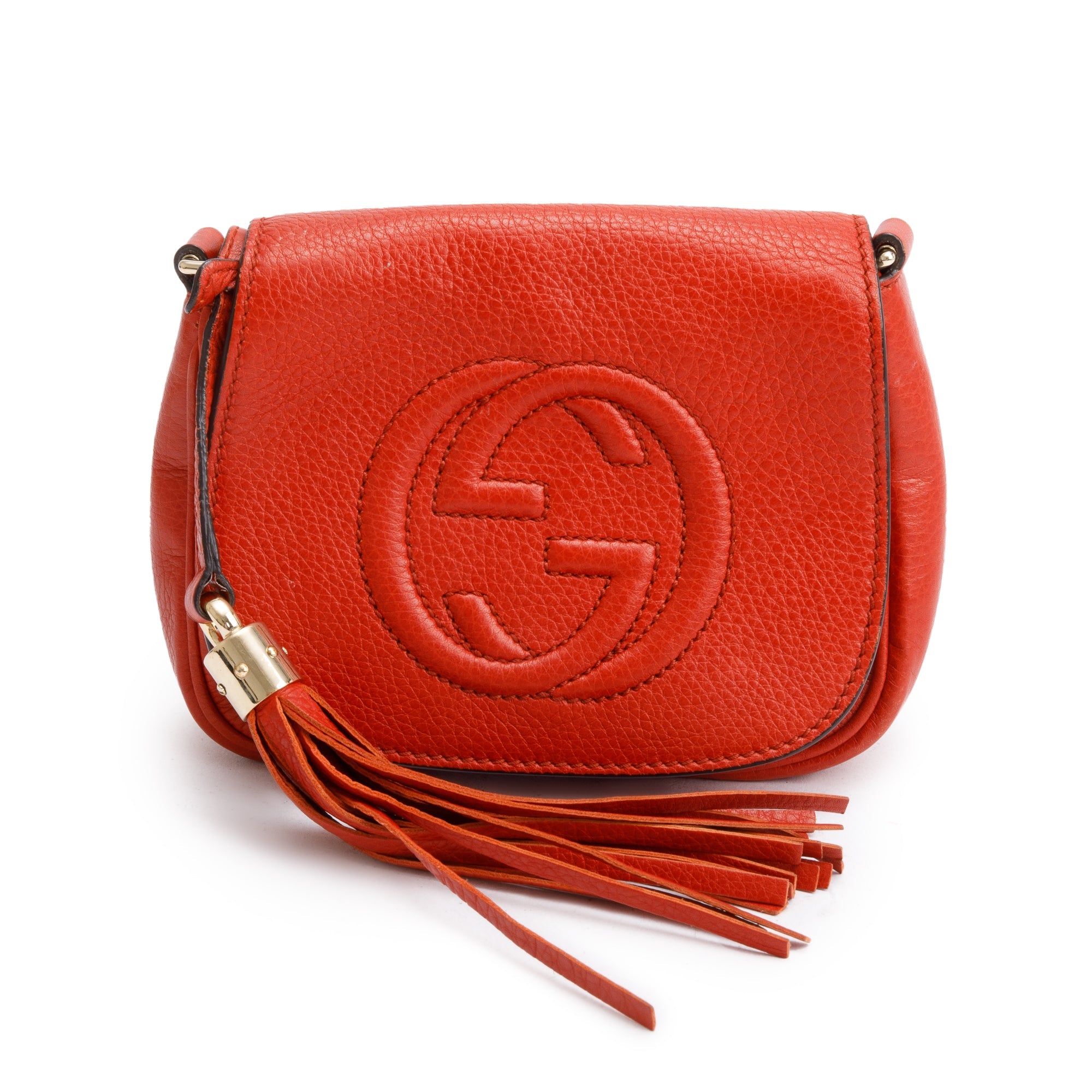 Gucci Red Grained Calfskin Leather Small Soho Chain Crossbody Bag