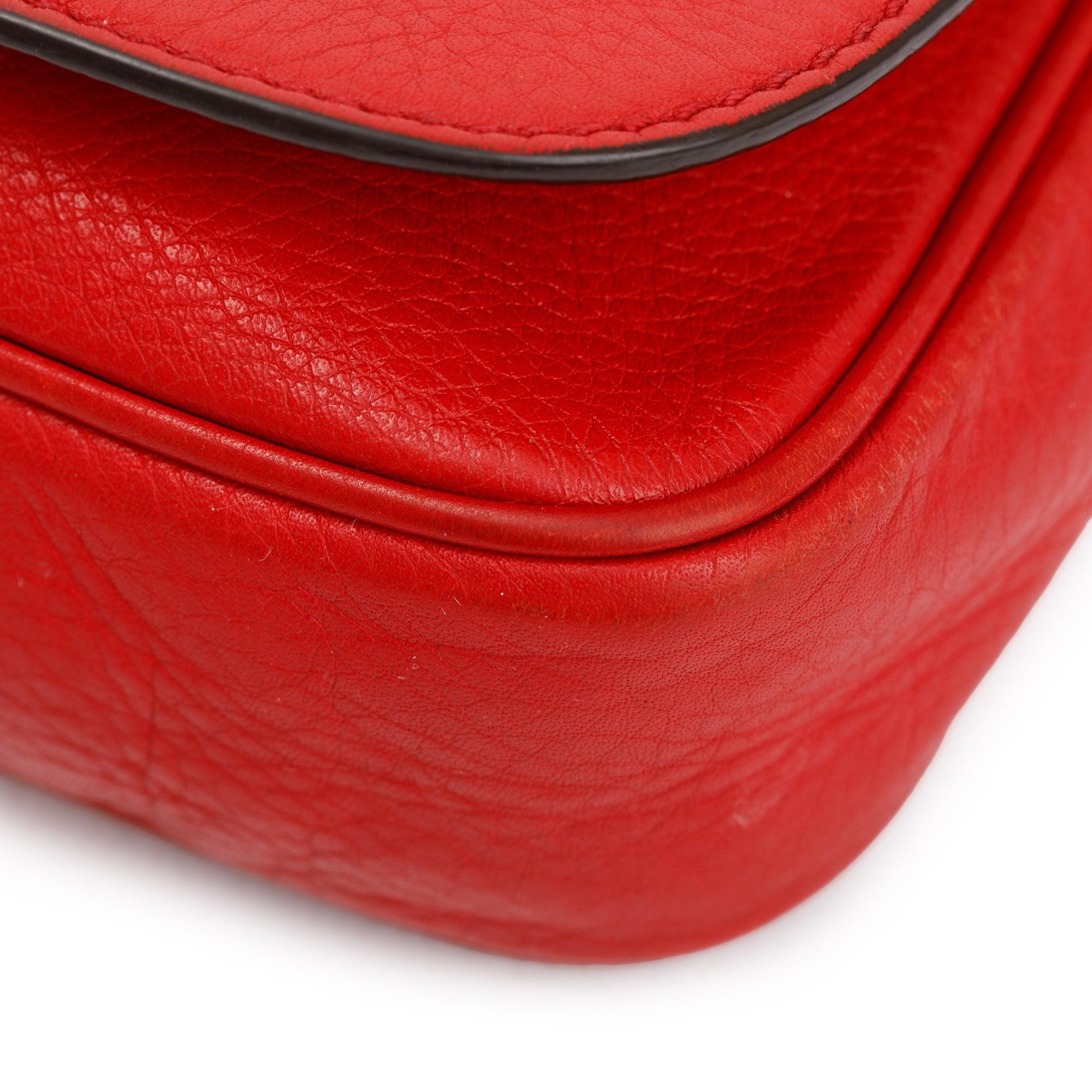 Gucci Red Grained Calfskin Leather Small Soho Chain Crossbody Bag