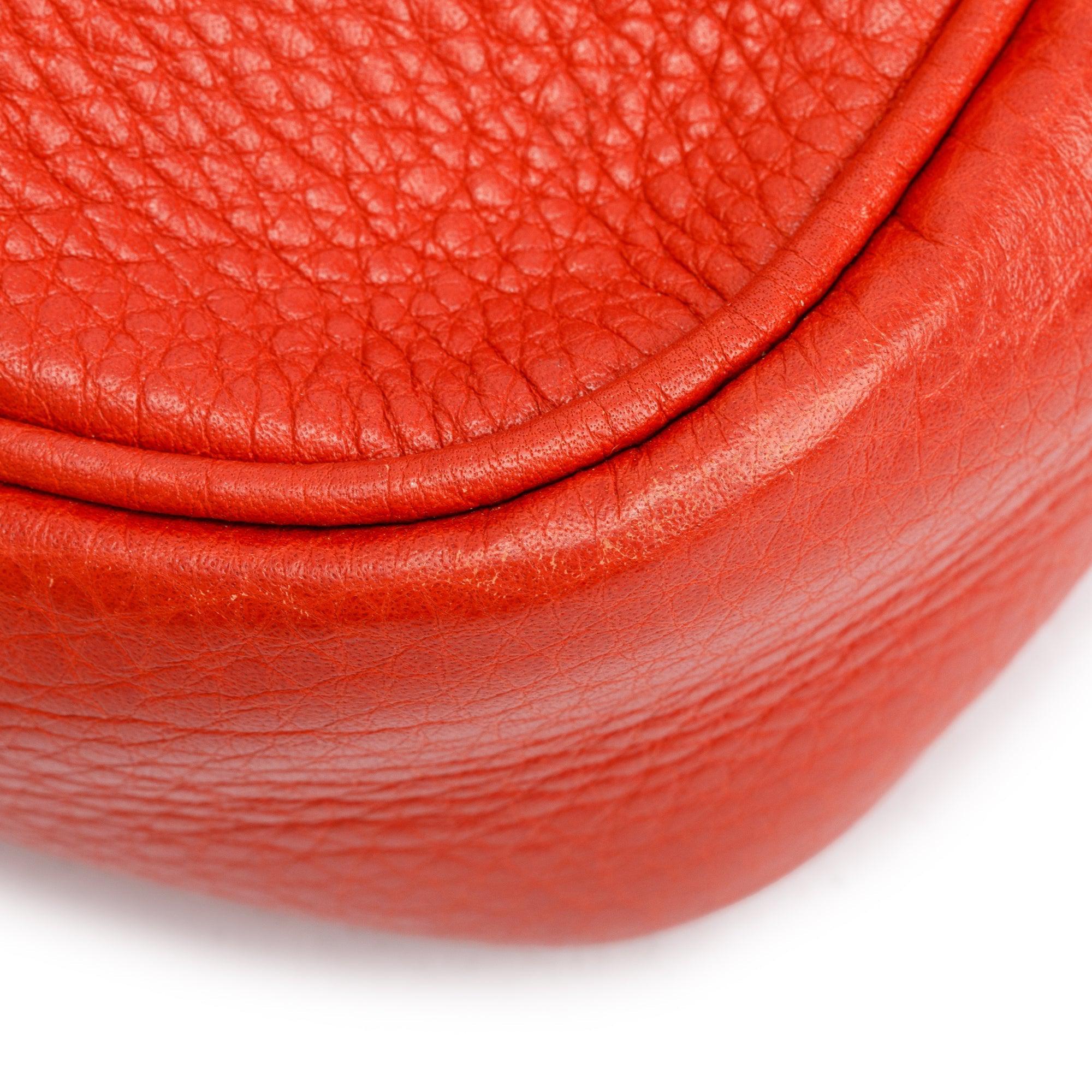 Gucci Red Grained Calfskin Leather Small Soho Chain Crossbody Bag