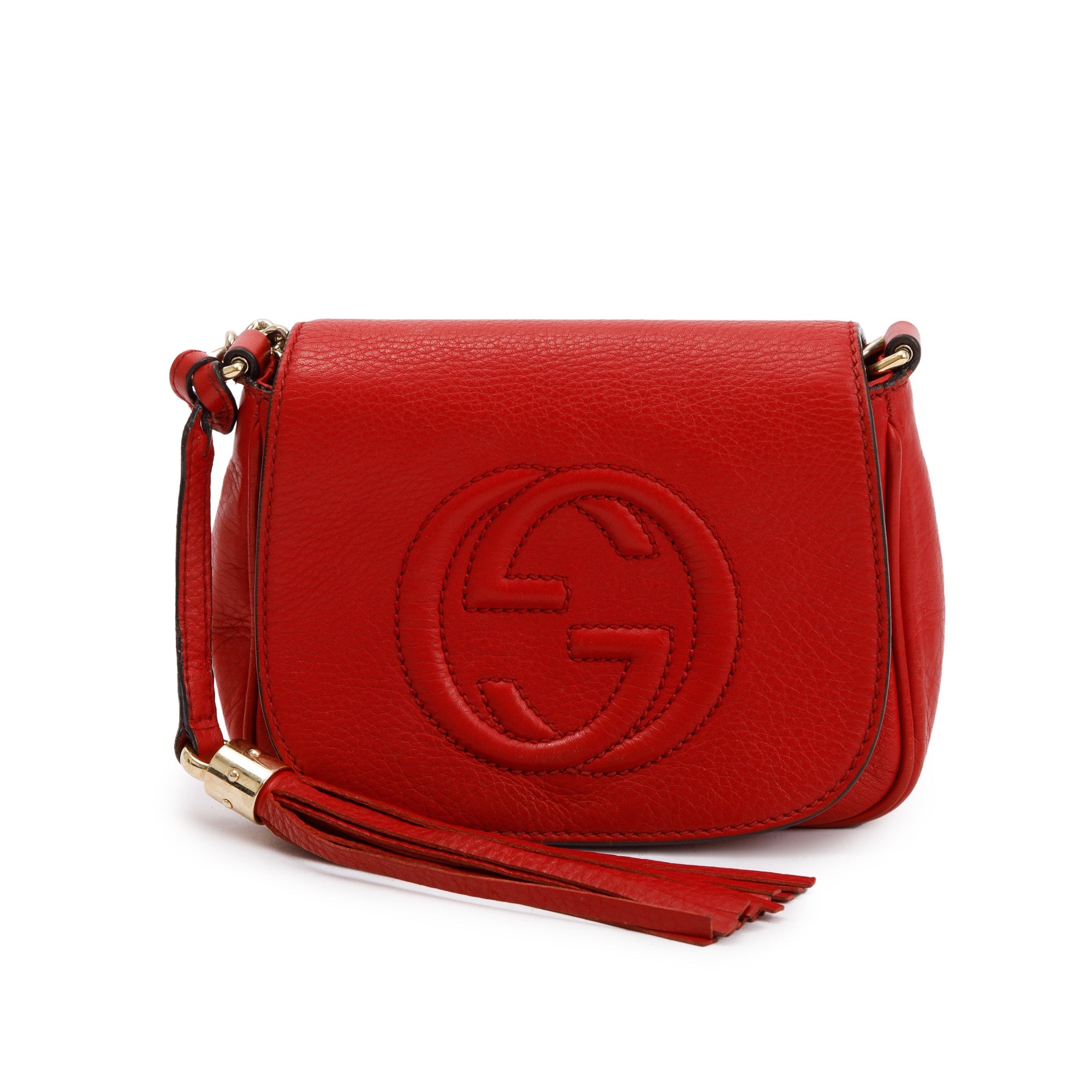 Gucci Red Grained Calfskin Leather Small Soho Chain Crossbody Bag
