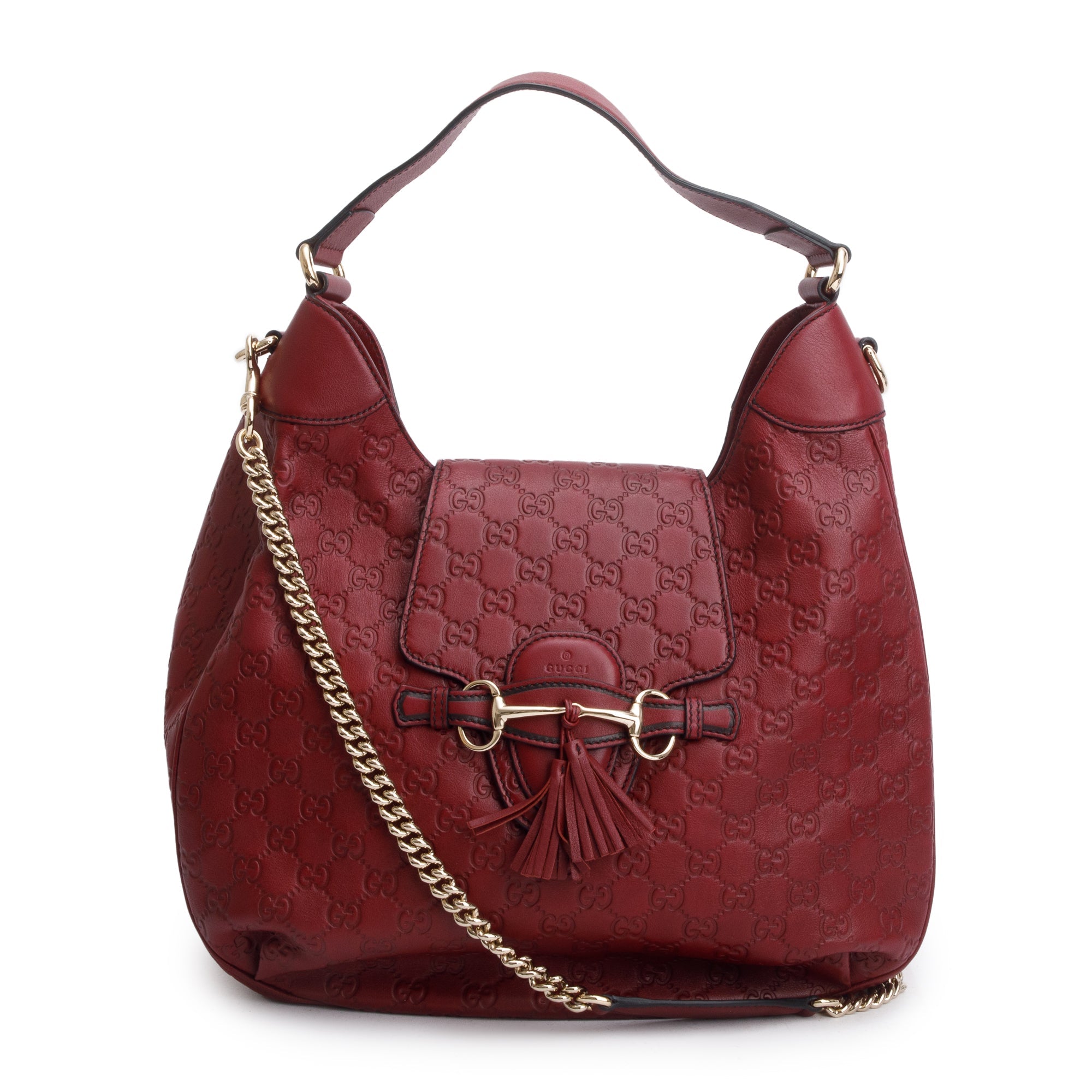Gucci Red Guccissima Leather Medium Emily Chain Hobo Bag
