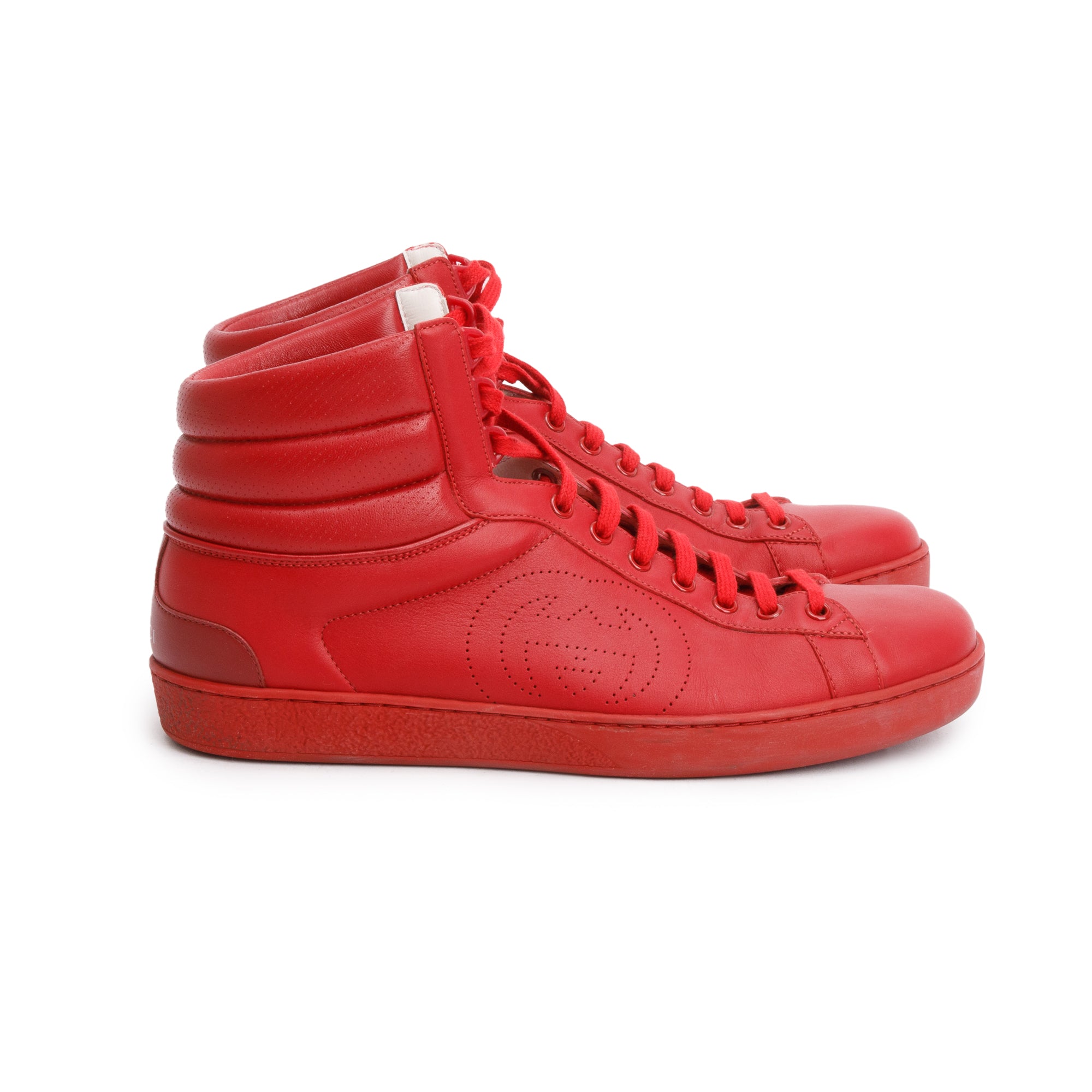 Gucci Red Leather Interlocking G Ace High-Top Sneakers, Size 9.5