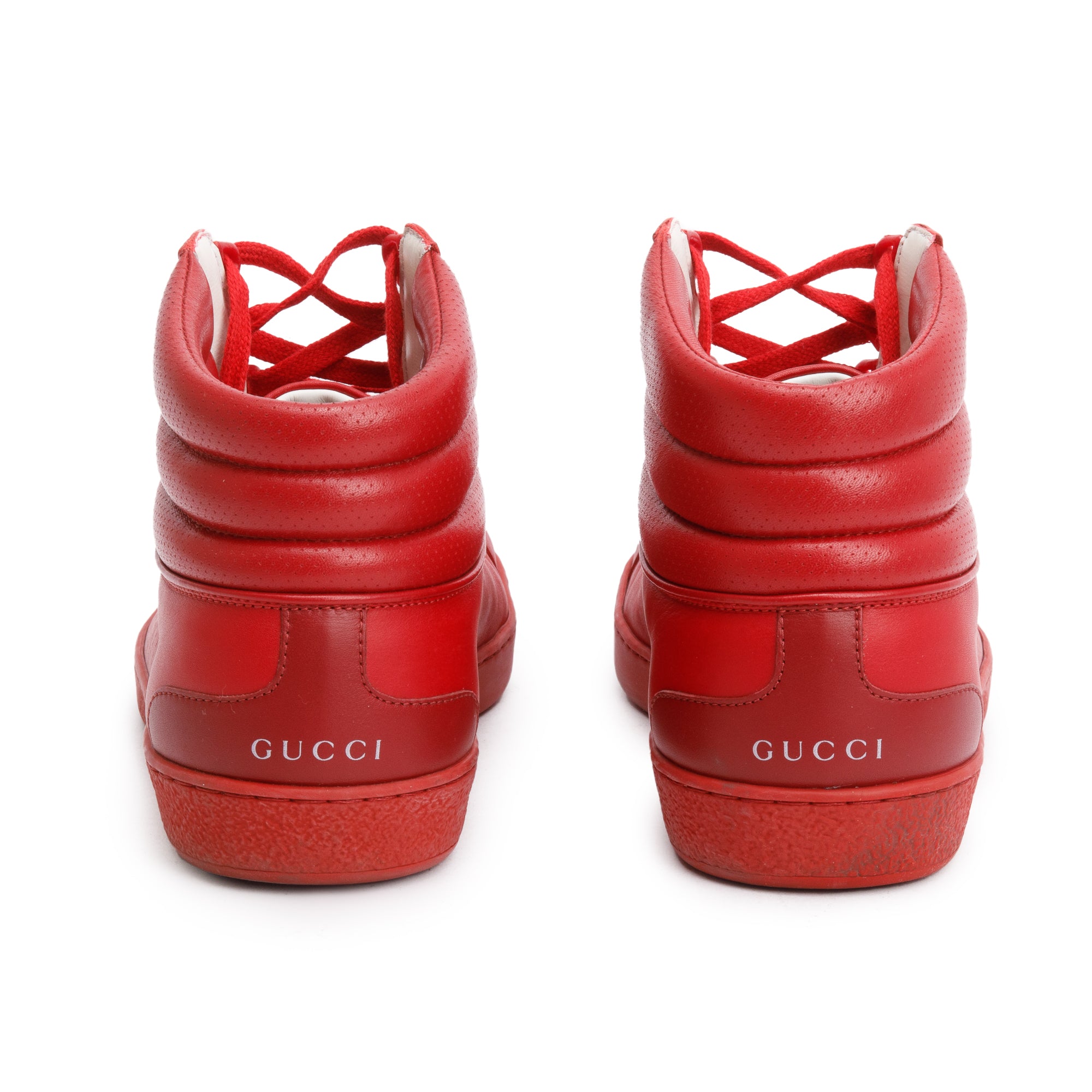 Gucci Red Leather Interlocking G Ace High-Top Sneakers, Size 9.5
