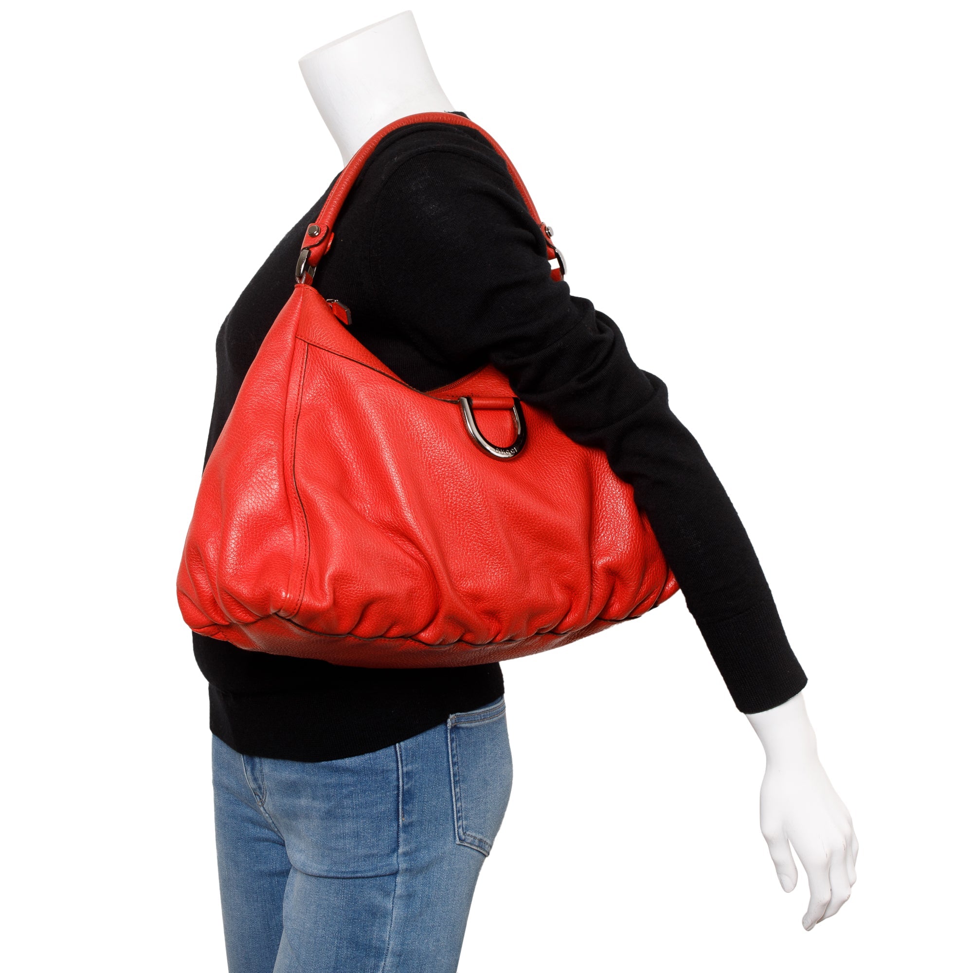 Gucci Red Leather Medium Abbey D-Ring Hobo