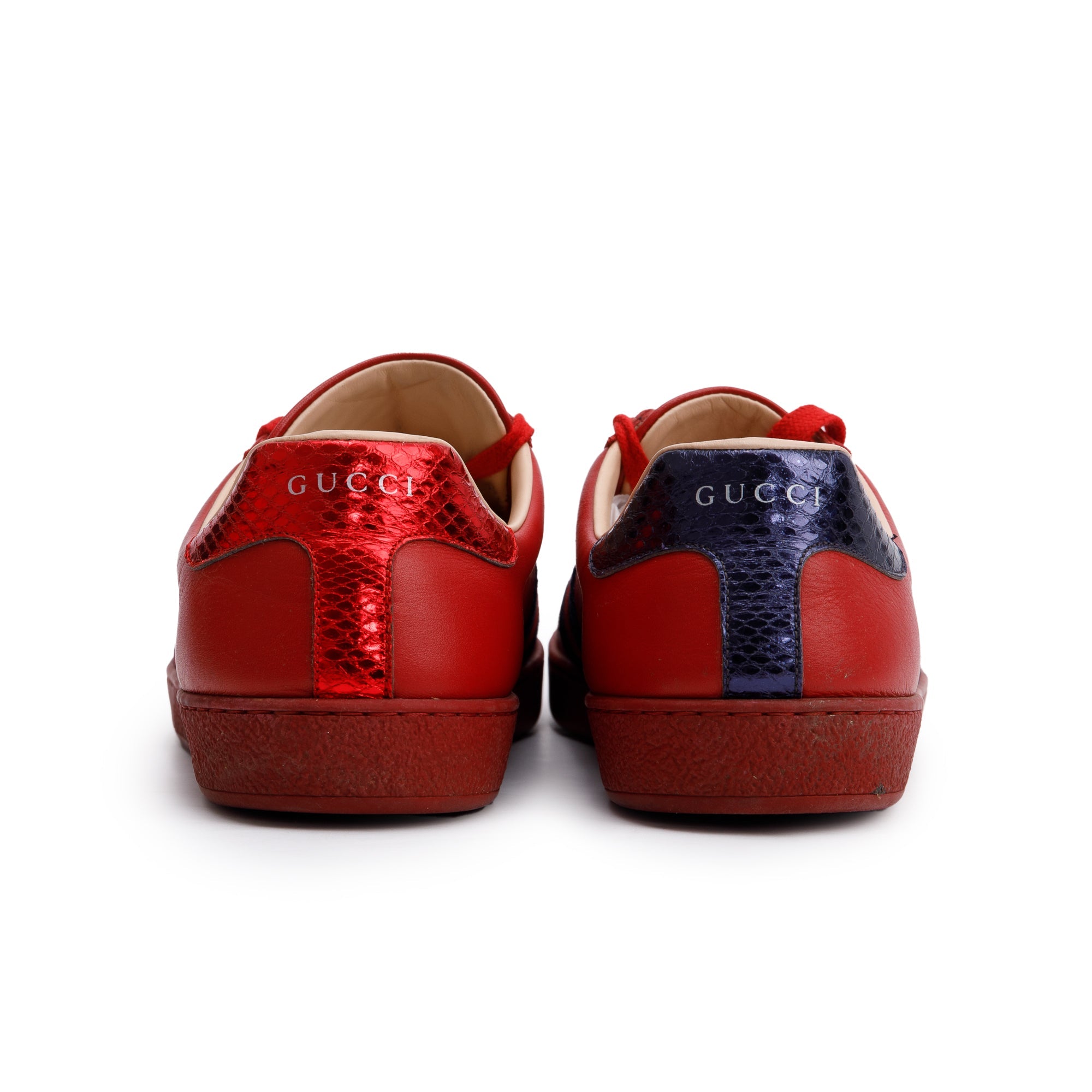 Gucci Red Leather Web Bee Embroidered Ace Sneakers, Size 8.5 w/ Box