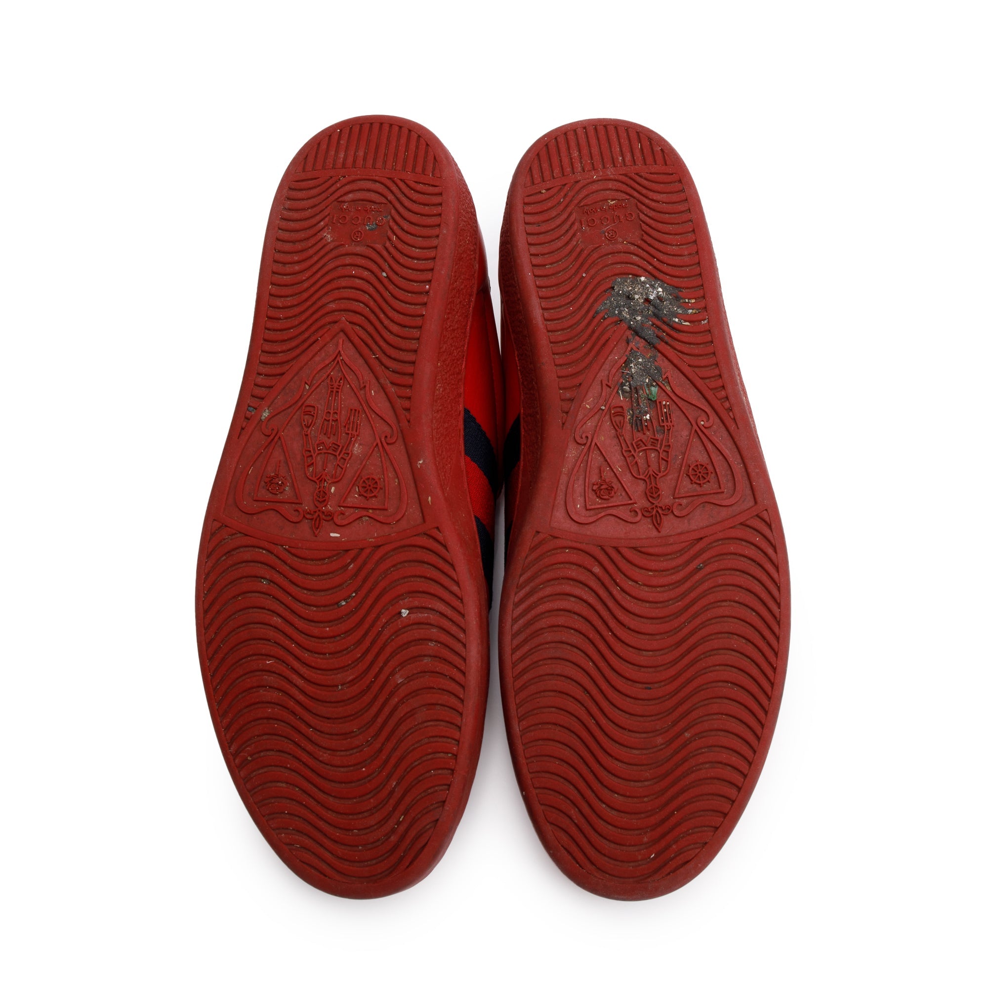 Gucci Red Leather Web Bee Embroidered Ace Sneakers, Size 8.5 w/ Box