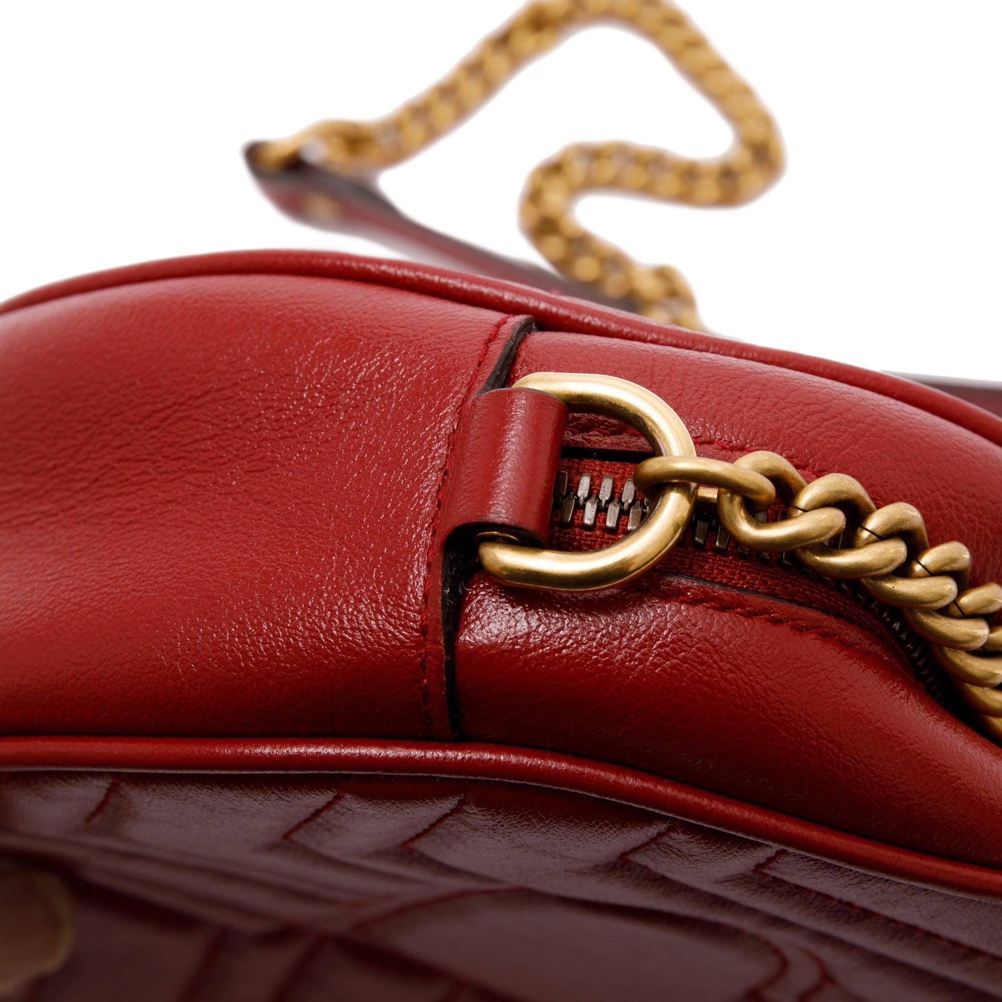 Gucci Red Mini GG Marmont Matelasse Round Shoulder Bag