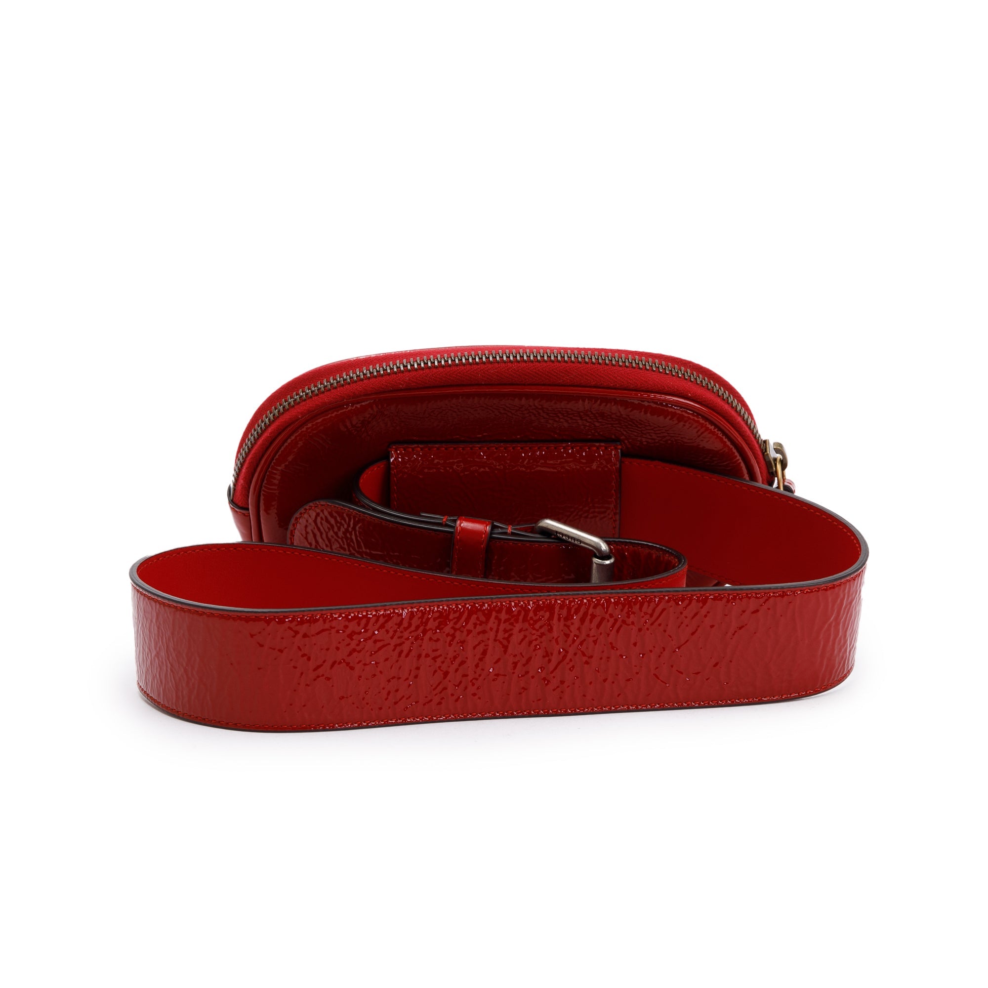 Gucci Red Patent Leather & Rubber Game Patch Logo Belt Bag, Size 85 34