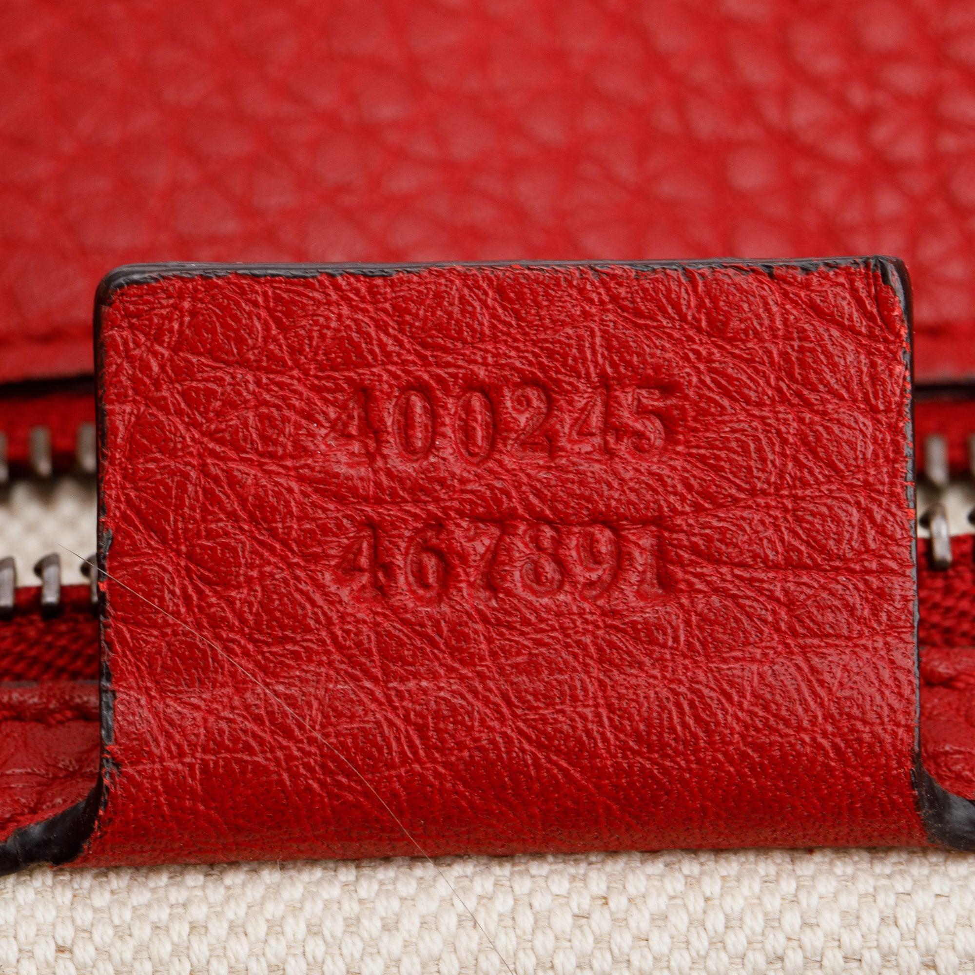 Gucci Red Pebble Leather GG Marmont Medium Shoulder Bag