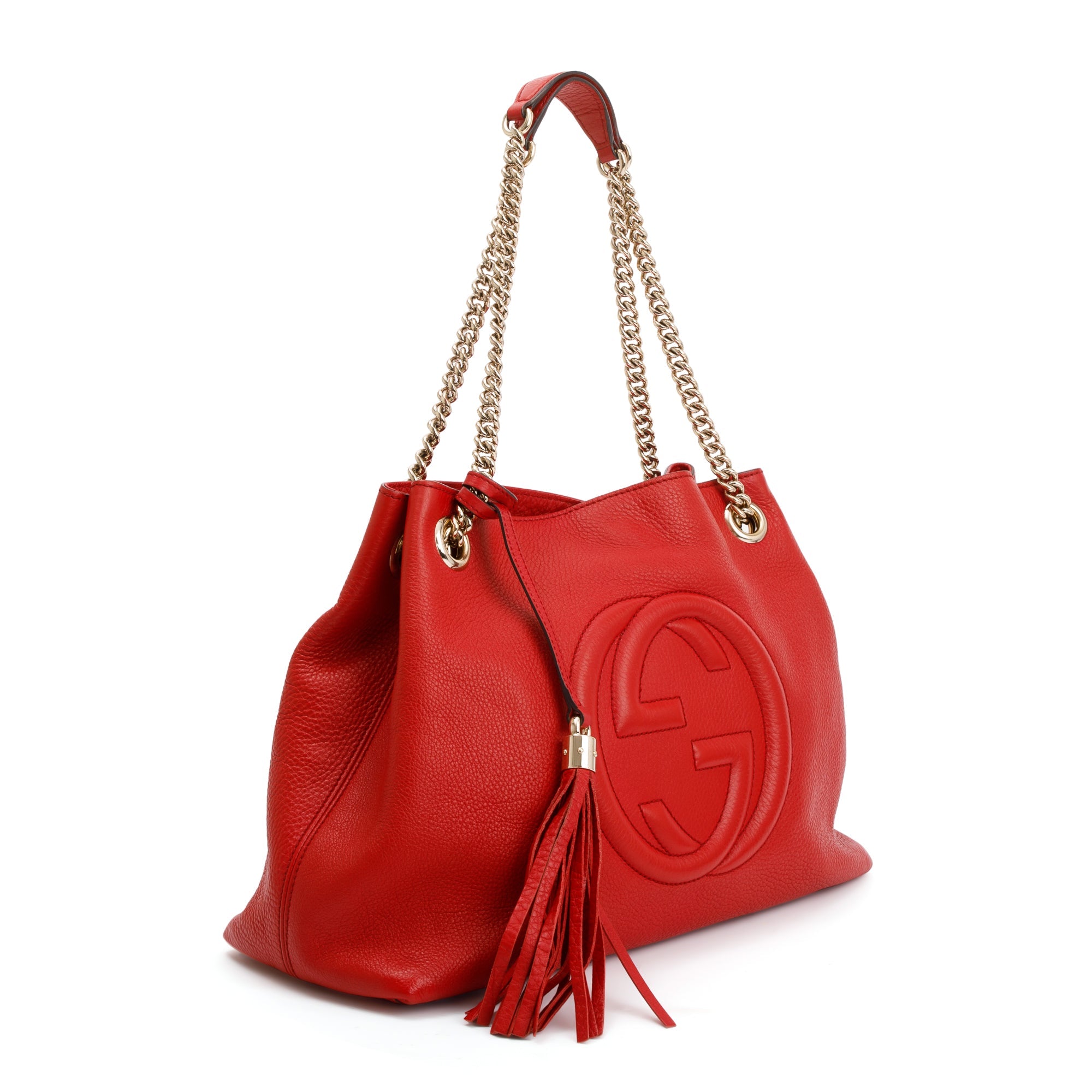 Gucci Red Pebbled Calfksin Leather Medium Soho Chain Tote